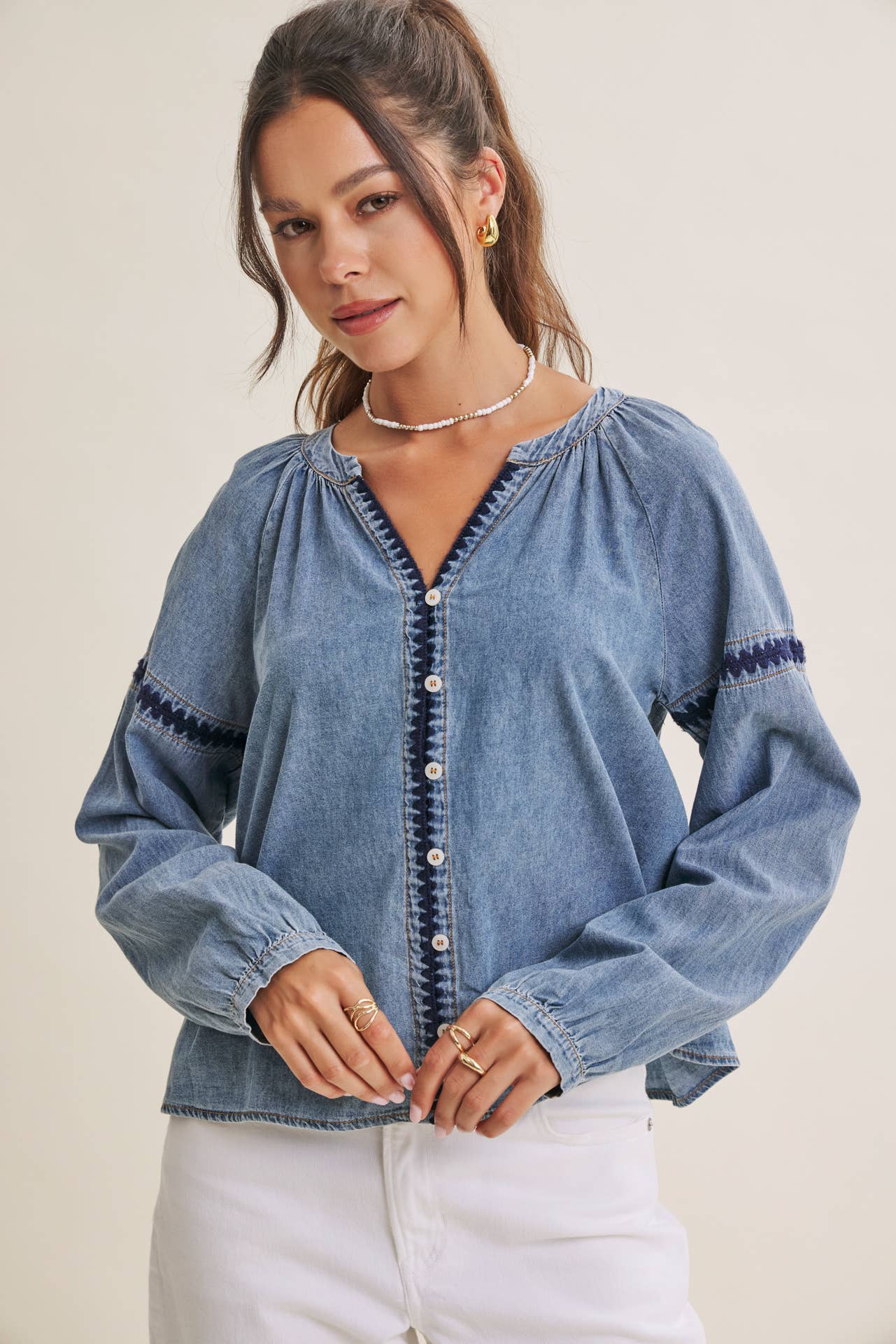 Krista Chambray Embroidered Blouse