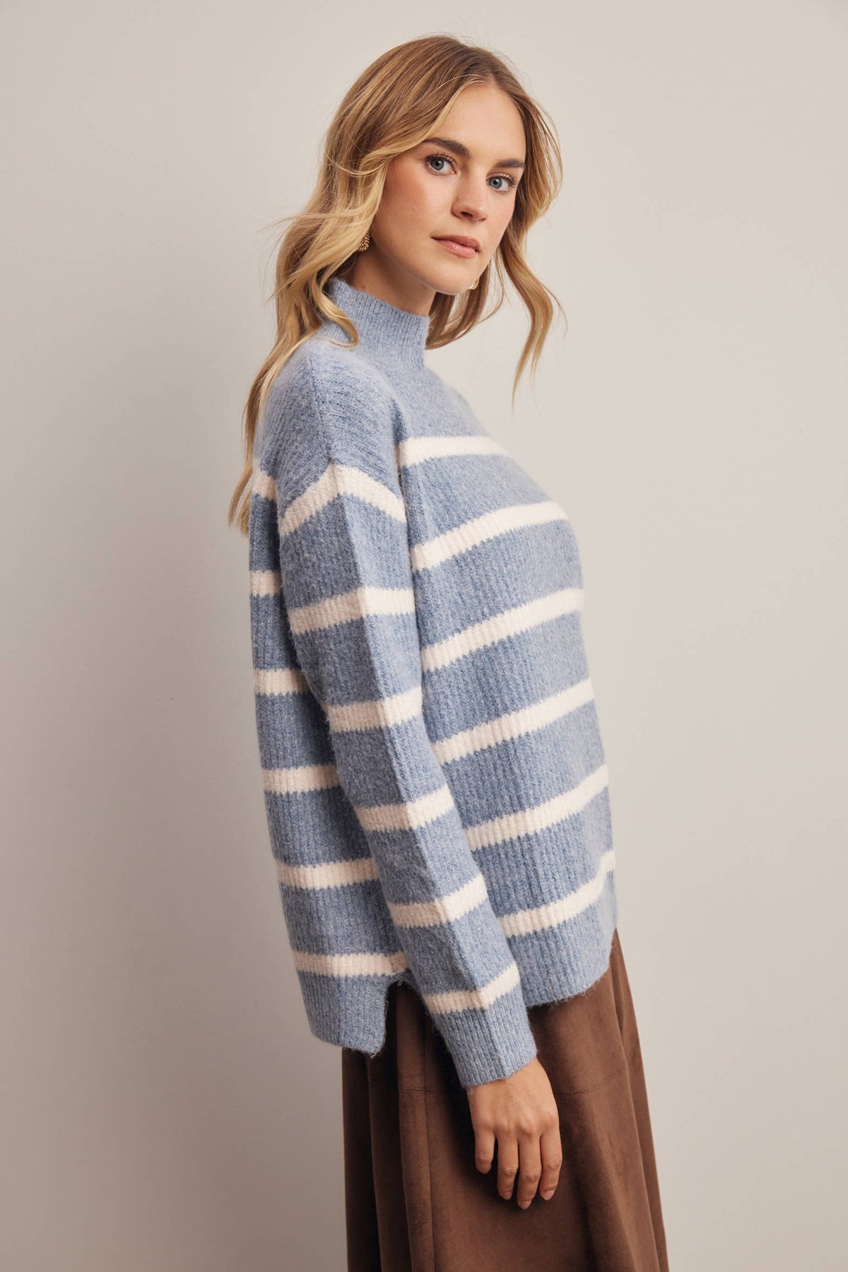 Eleanor Striped Mock Neck Sweater