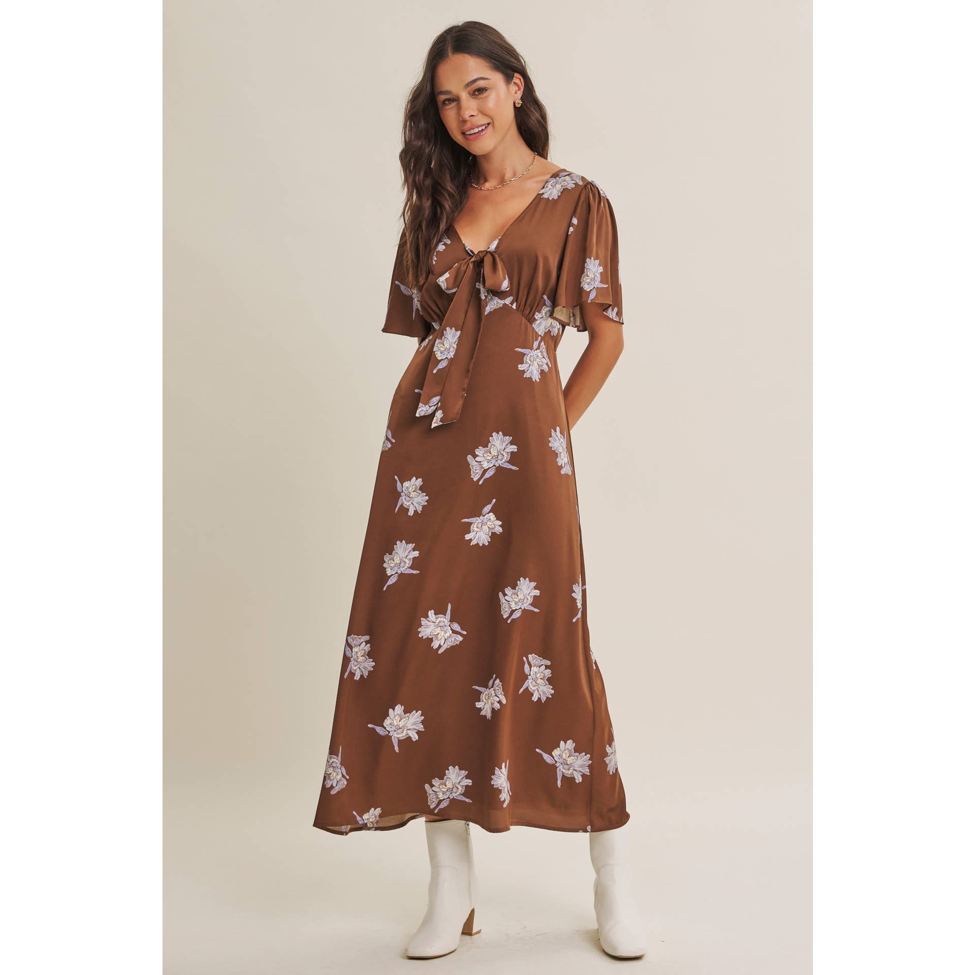Odette Satin Floral Midi Dress