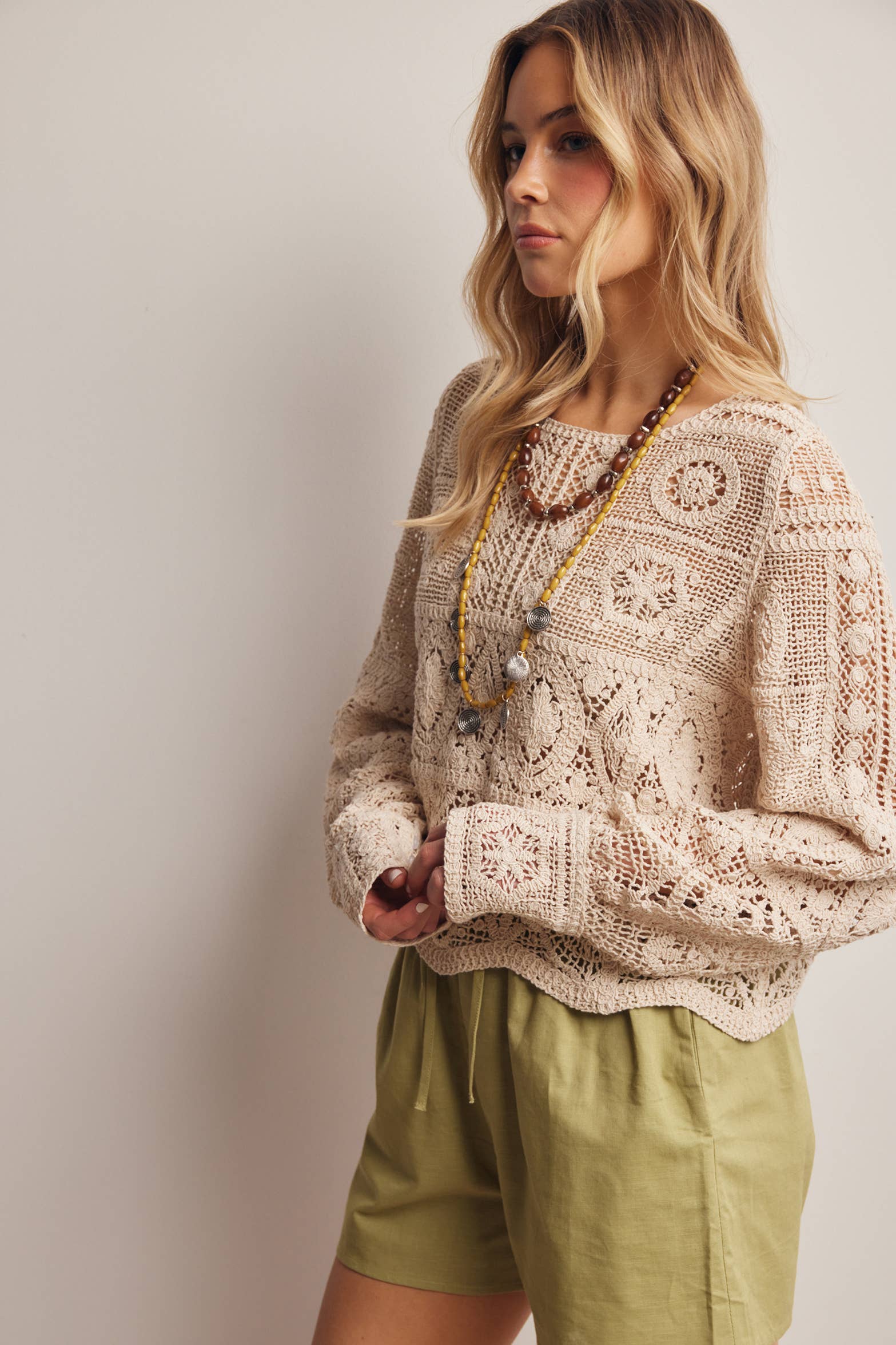 Meredith Crochet Long Sleeve Top