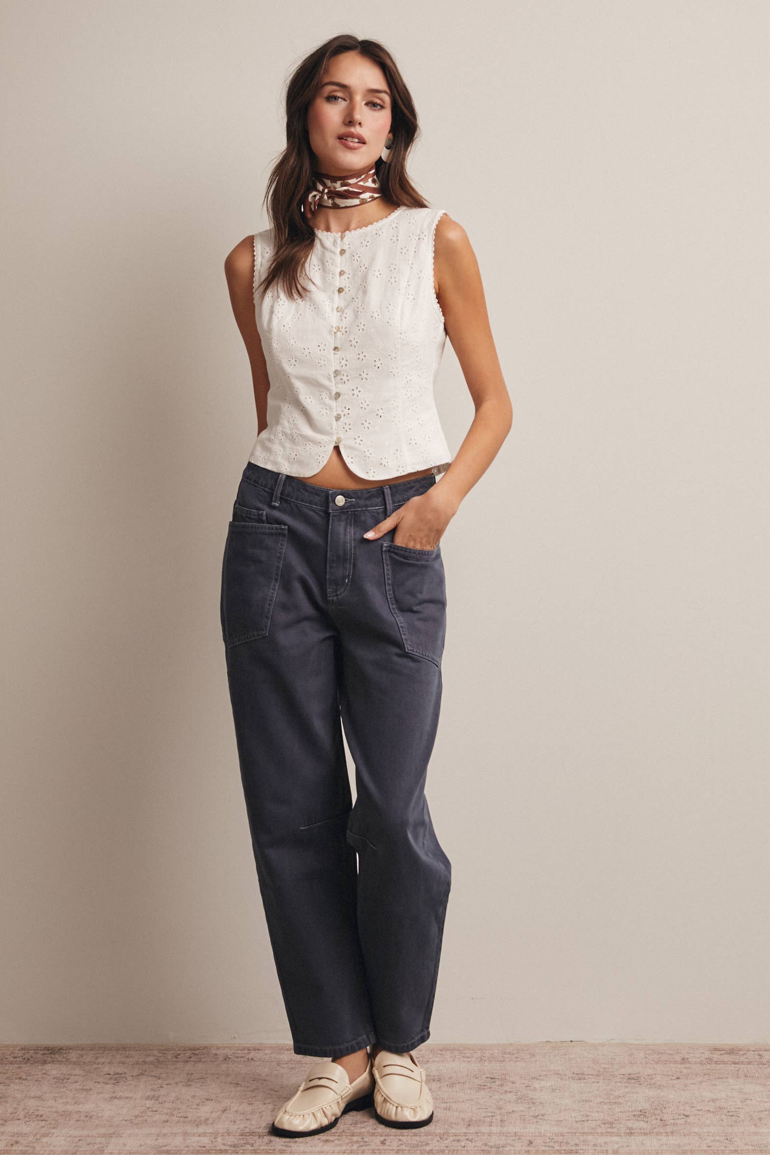 Selah Eyelet Button Down Tank