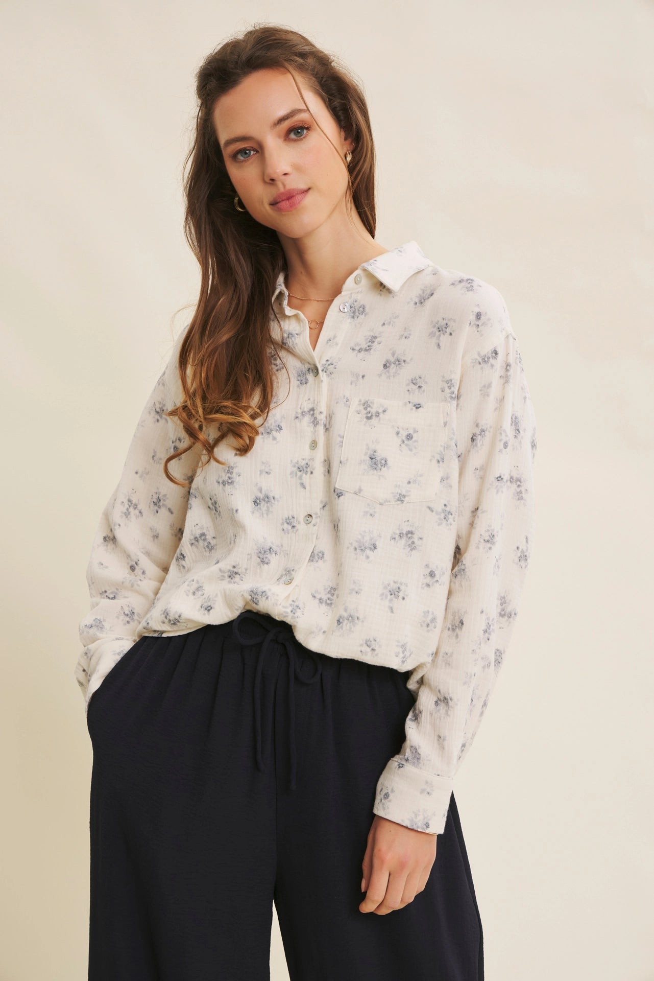 Kendra Floral Gauze Button Down Shirt