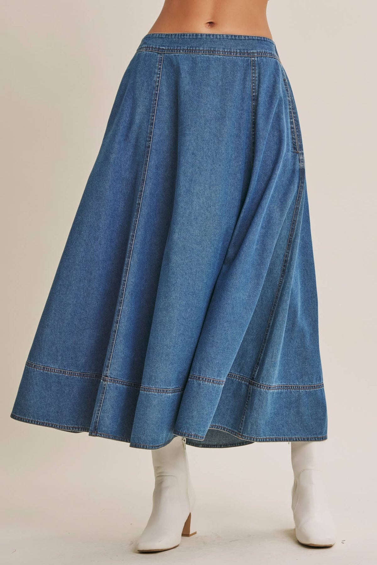 Ellie Denim Paneled Midi Skirt