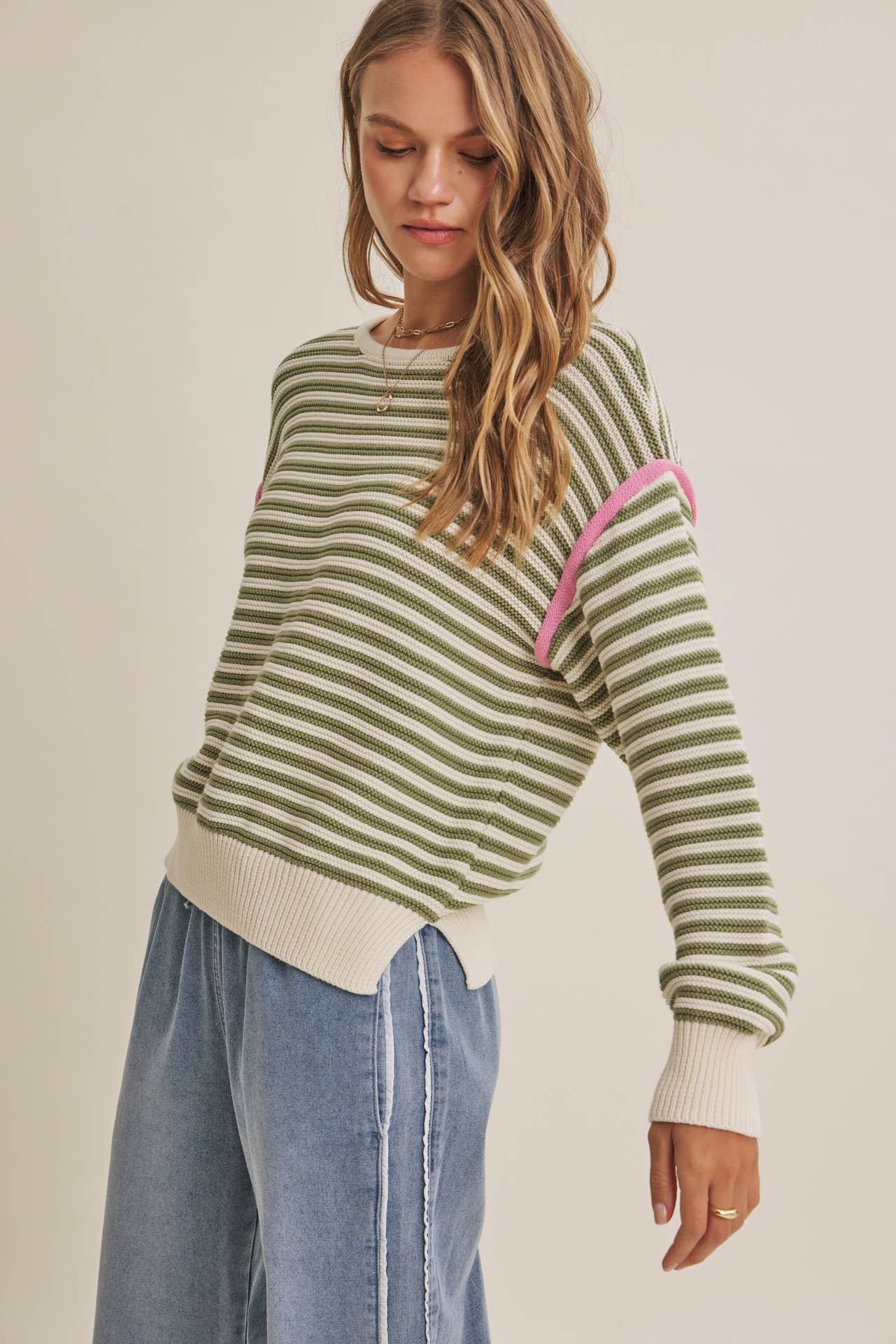 Jade Cotton Striped Sweater