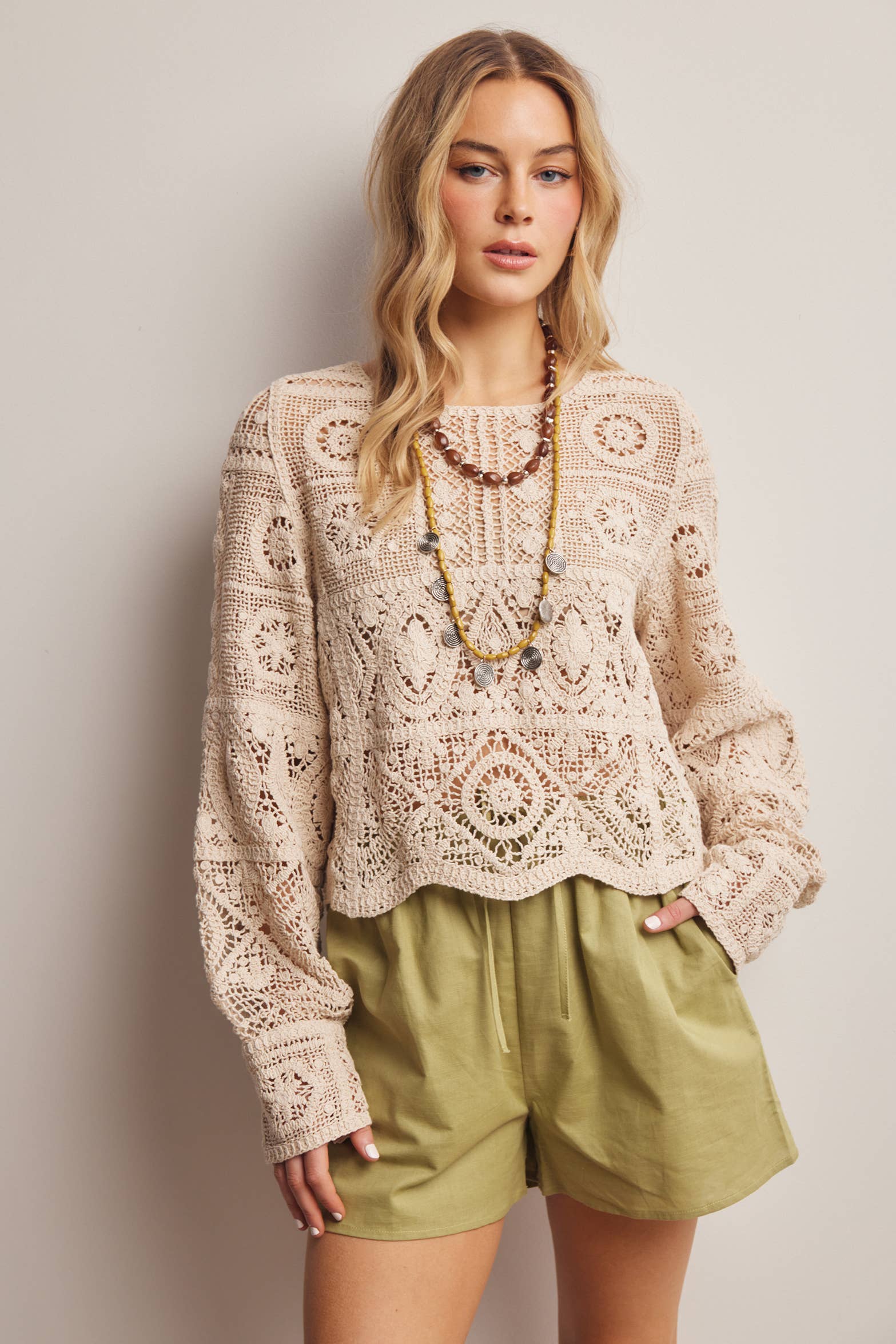 Meredith Crochet Long Sleeve Top