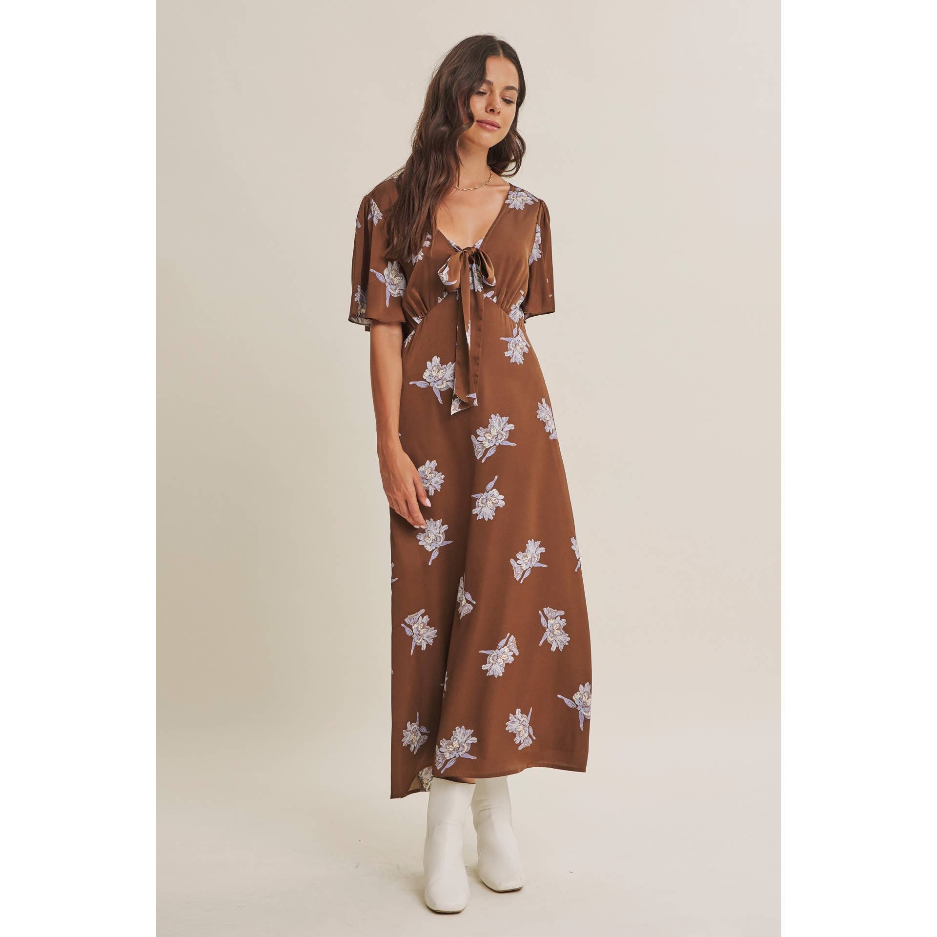 Odette Satin Floral Midi Dress