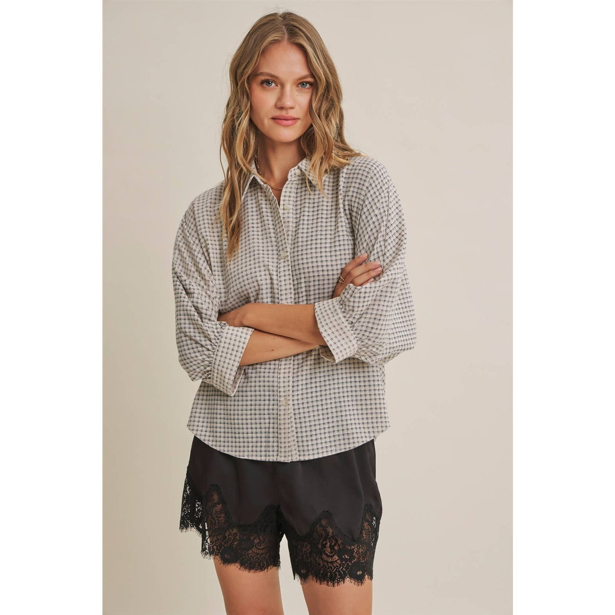 Delta Plaid Dolman Button Down
