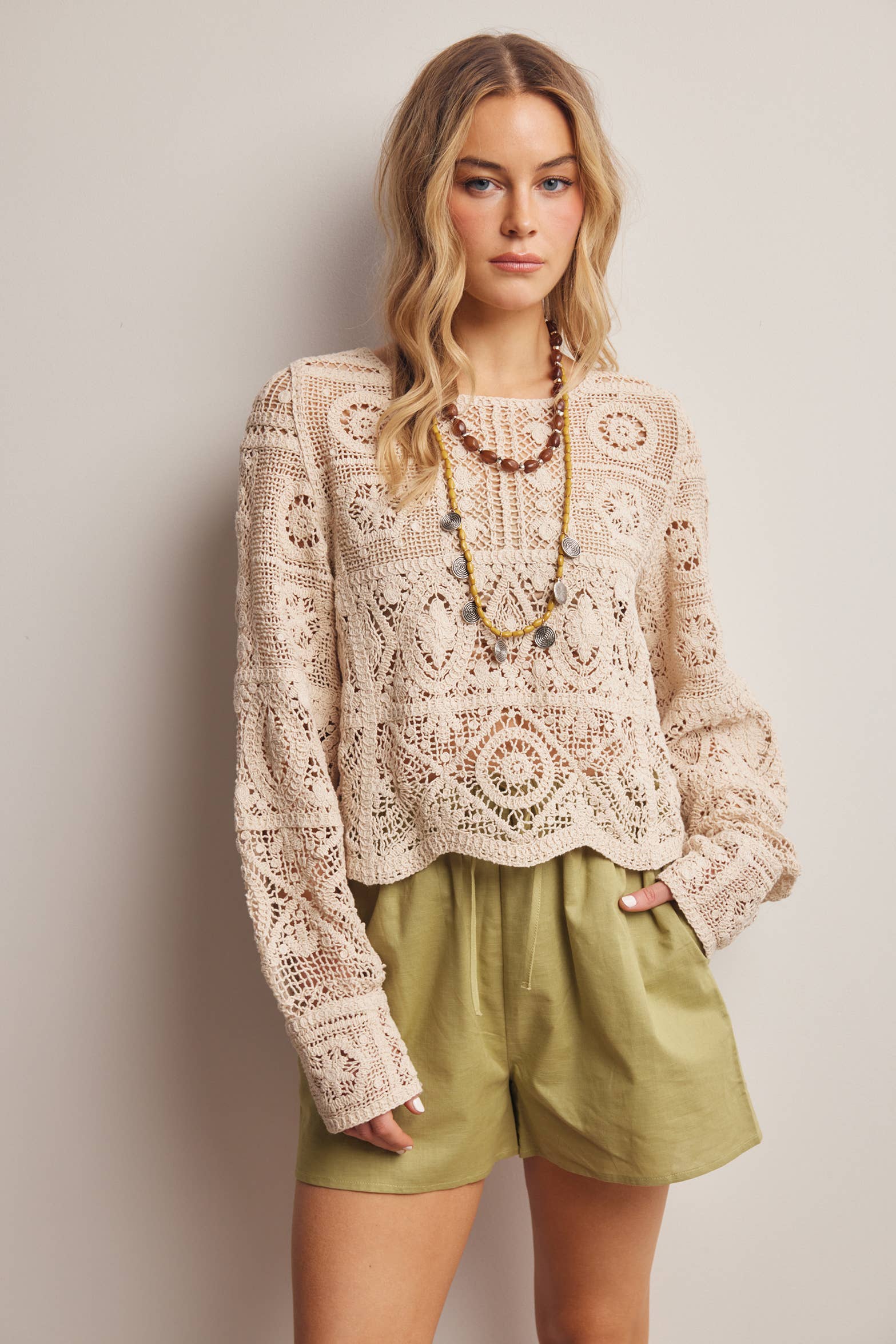 Meredith Crochet Long Sleeve Top