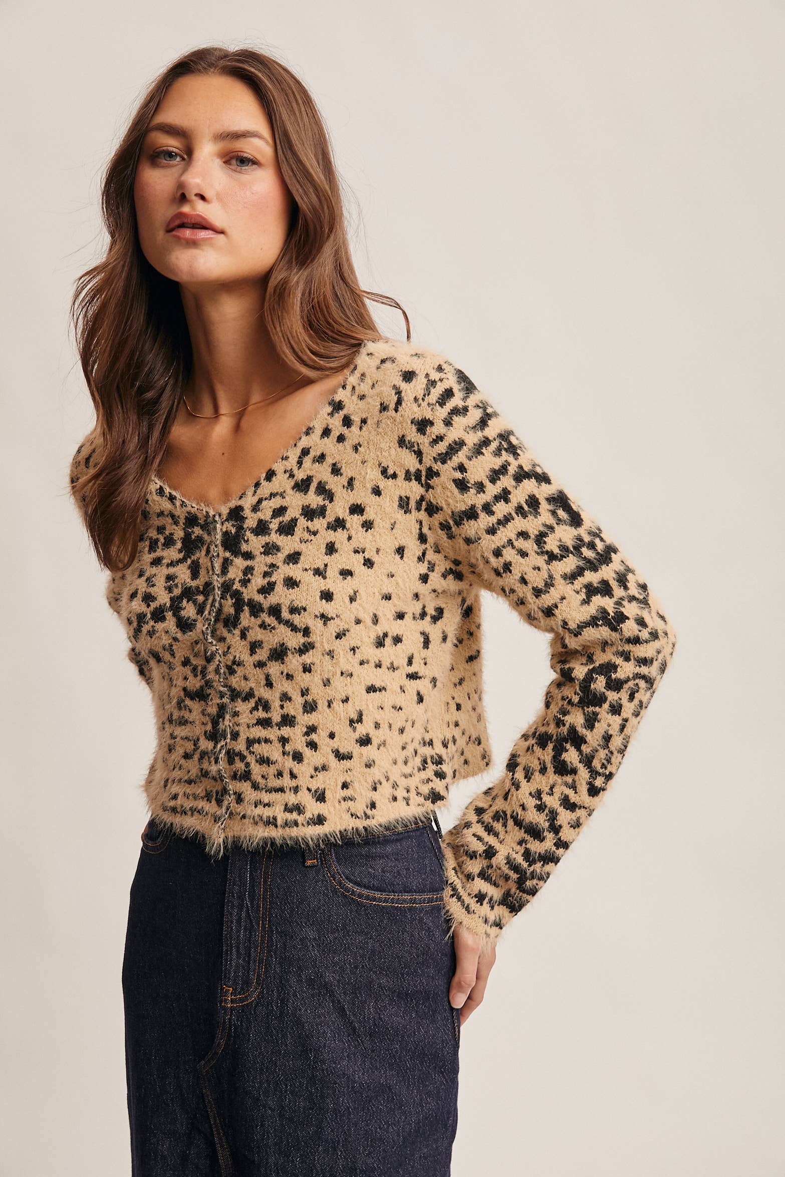 Hanna Fuzzy Leopard Cardigan