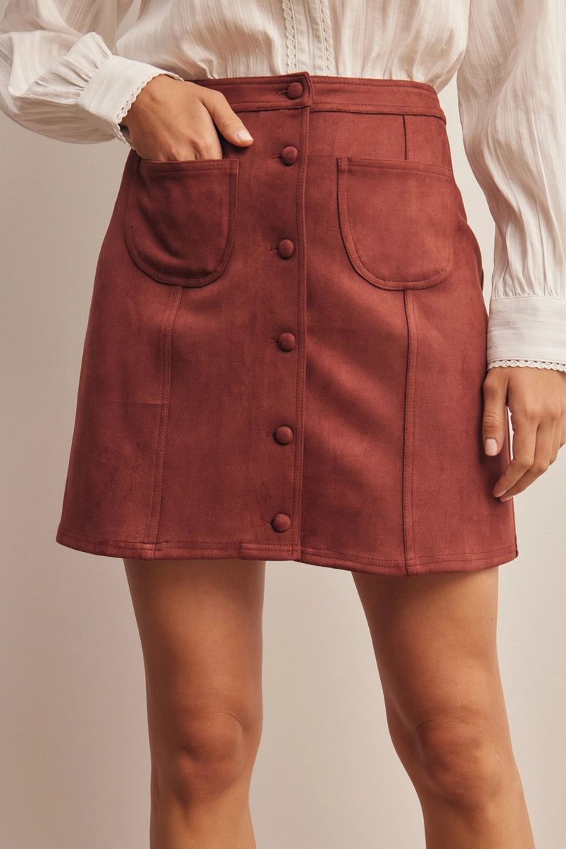 Ruby Front Pocket Suede Mini Skirt