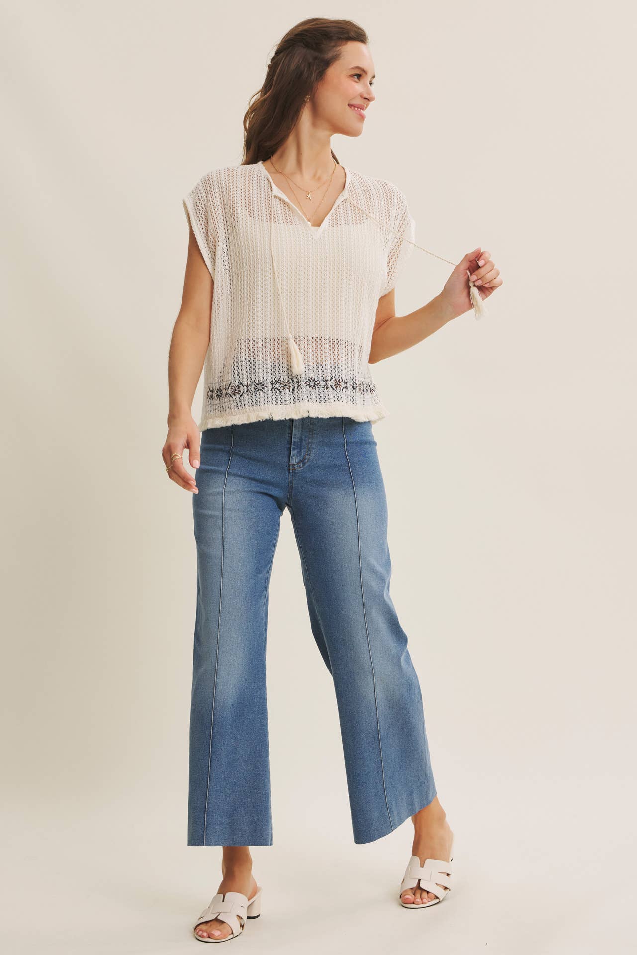 Monroe Pintuck Ankle Length Wide Leg Jean