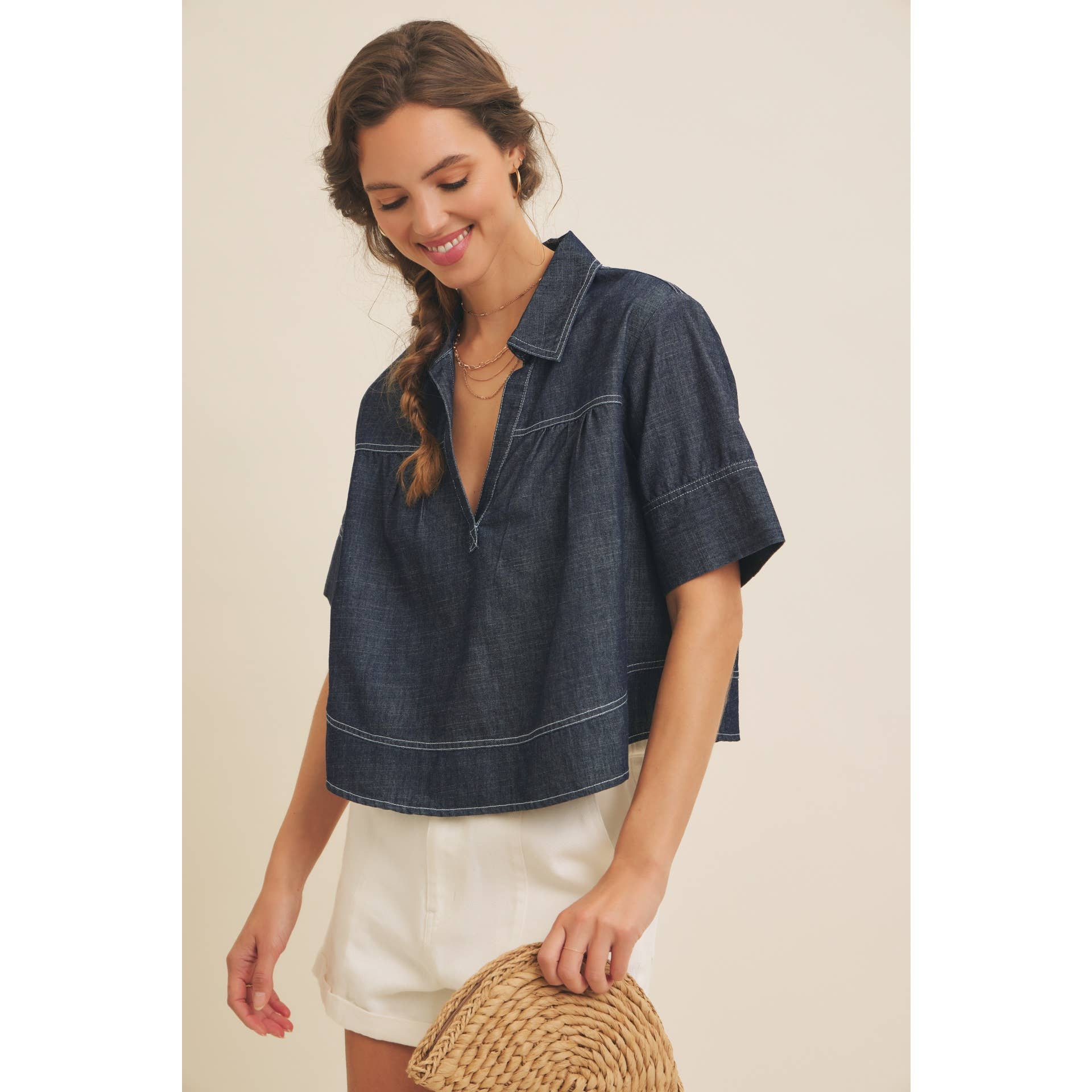 Maeve Washed Denim Top