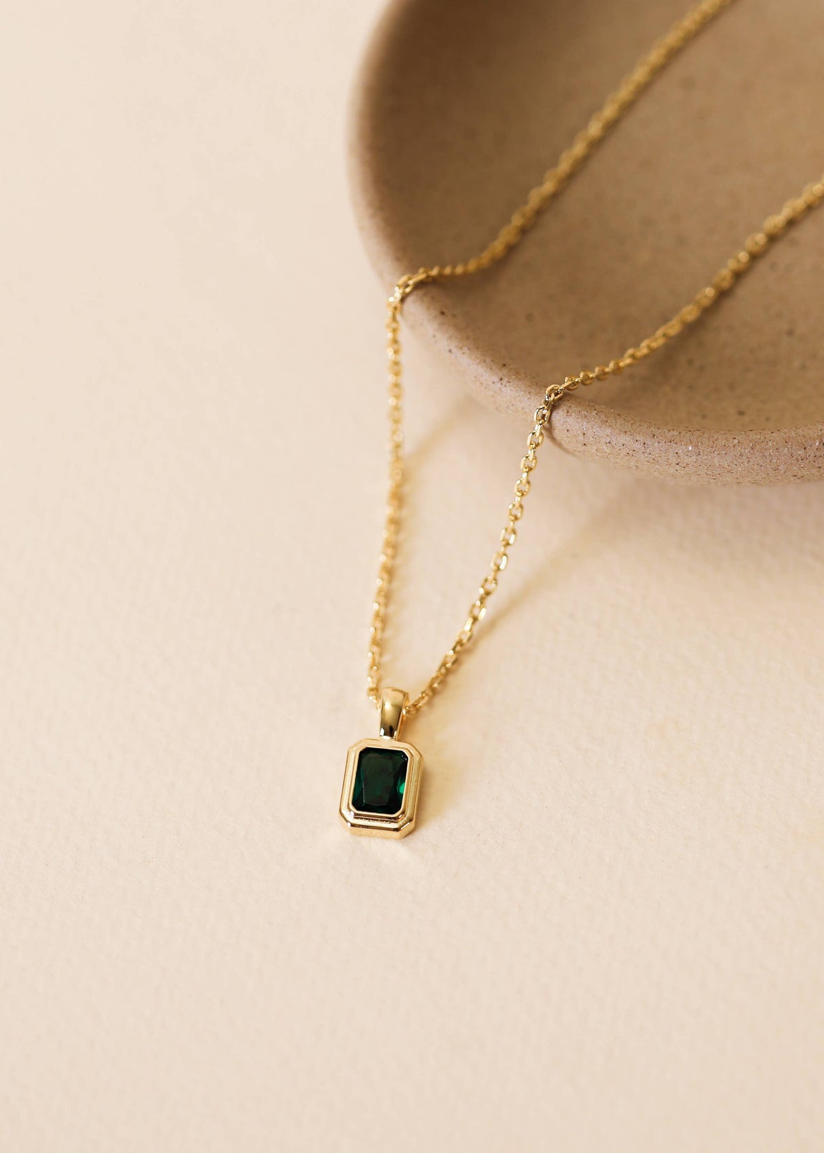 Emerald Green Baguette Pendant Gold Necklace