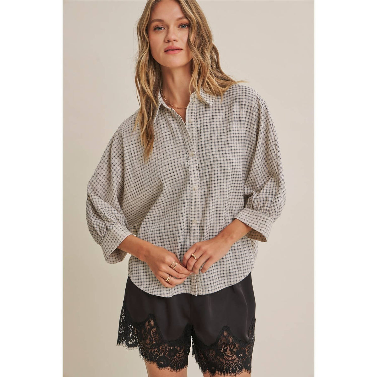 Delta Plaid Dolman Button Down