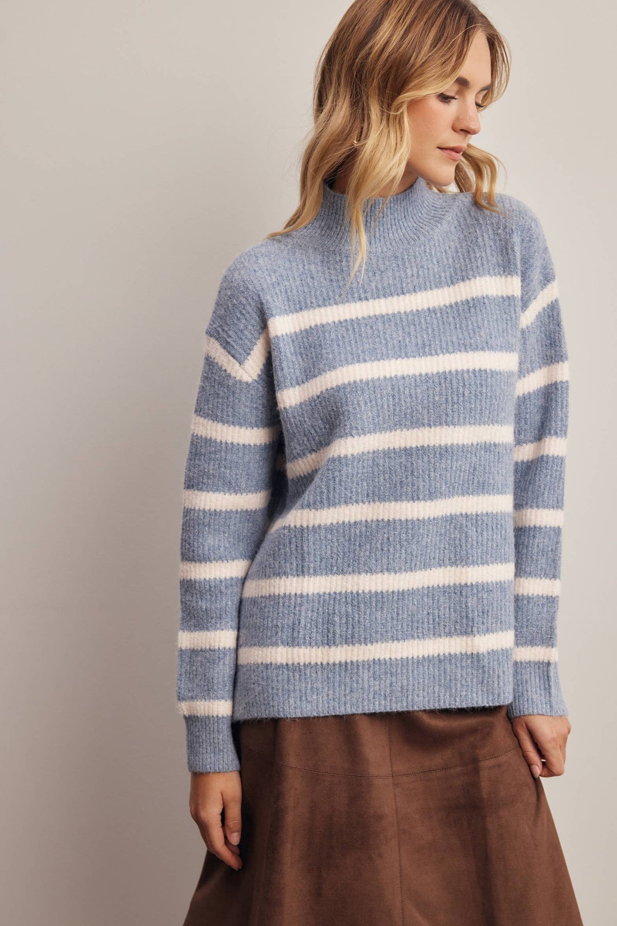 Eleanor Striped Mock Neck Sweater
