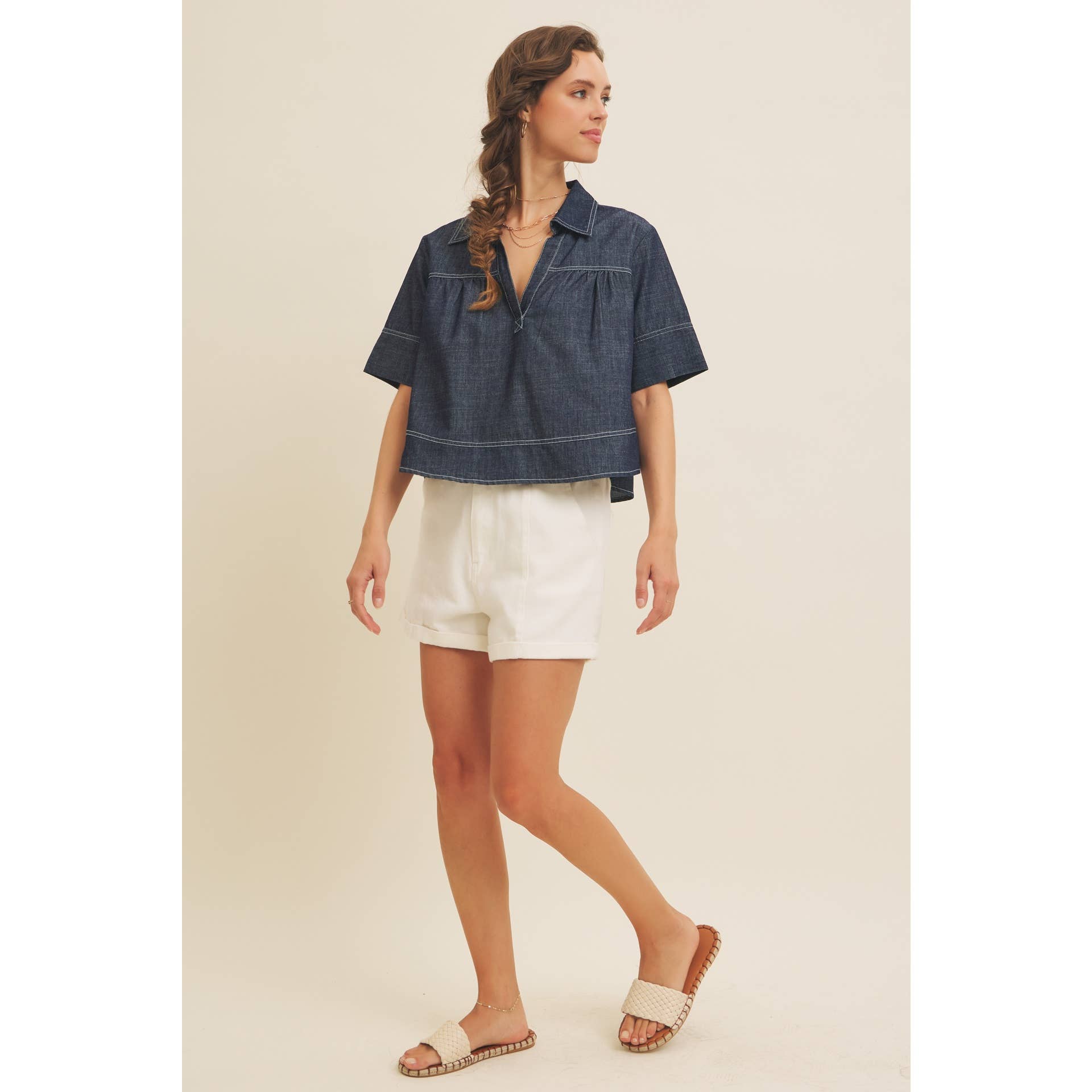 Maeve Washed Denim Top