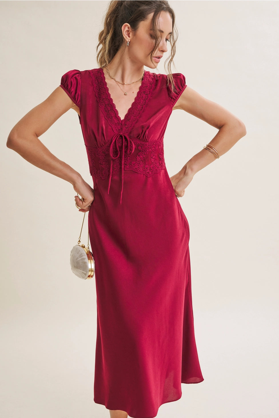 Ruby Satin Lace Midi Dress