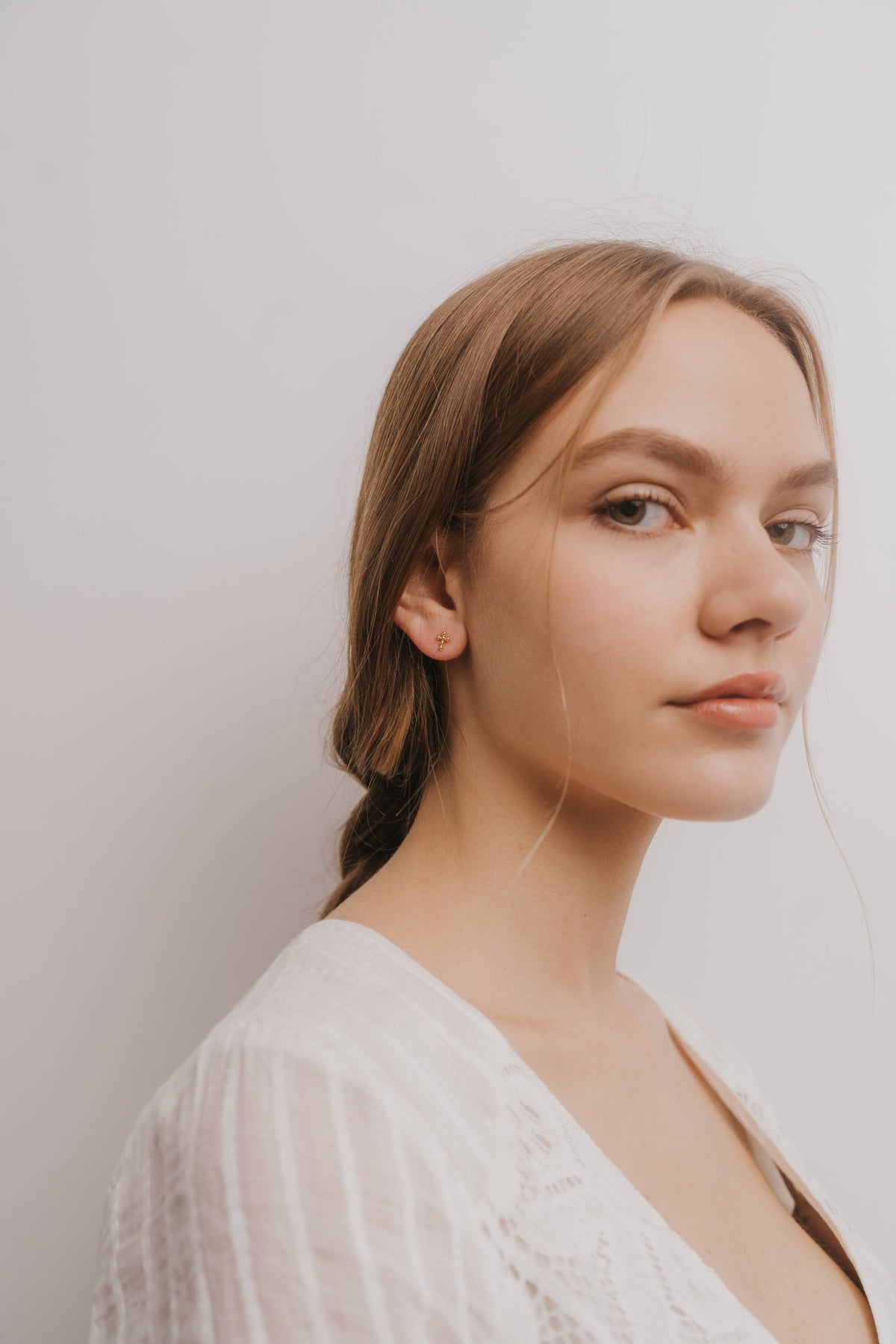 Gold Cross Stud Earrings