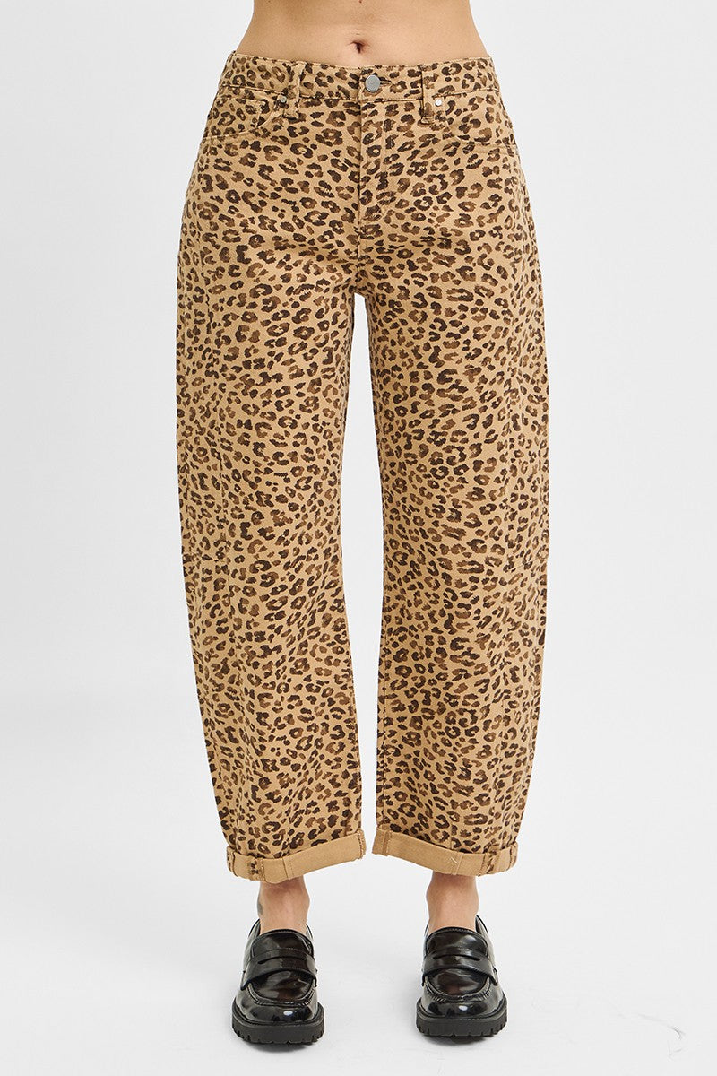 Tatum Slouchy Cuffed Leopard Barrel Jeans