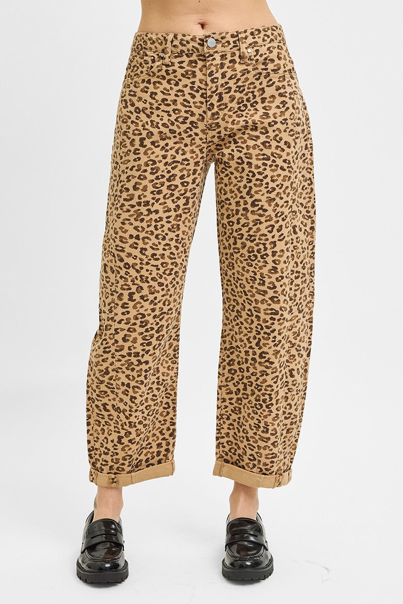 Tatum Slouchy Cuffed Leopard Barrel Jeans