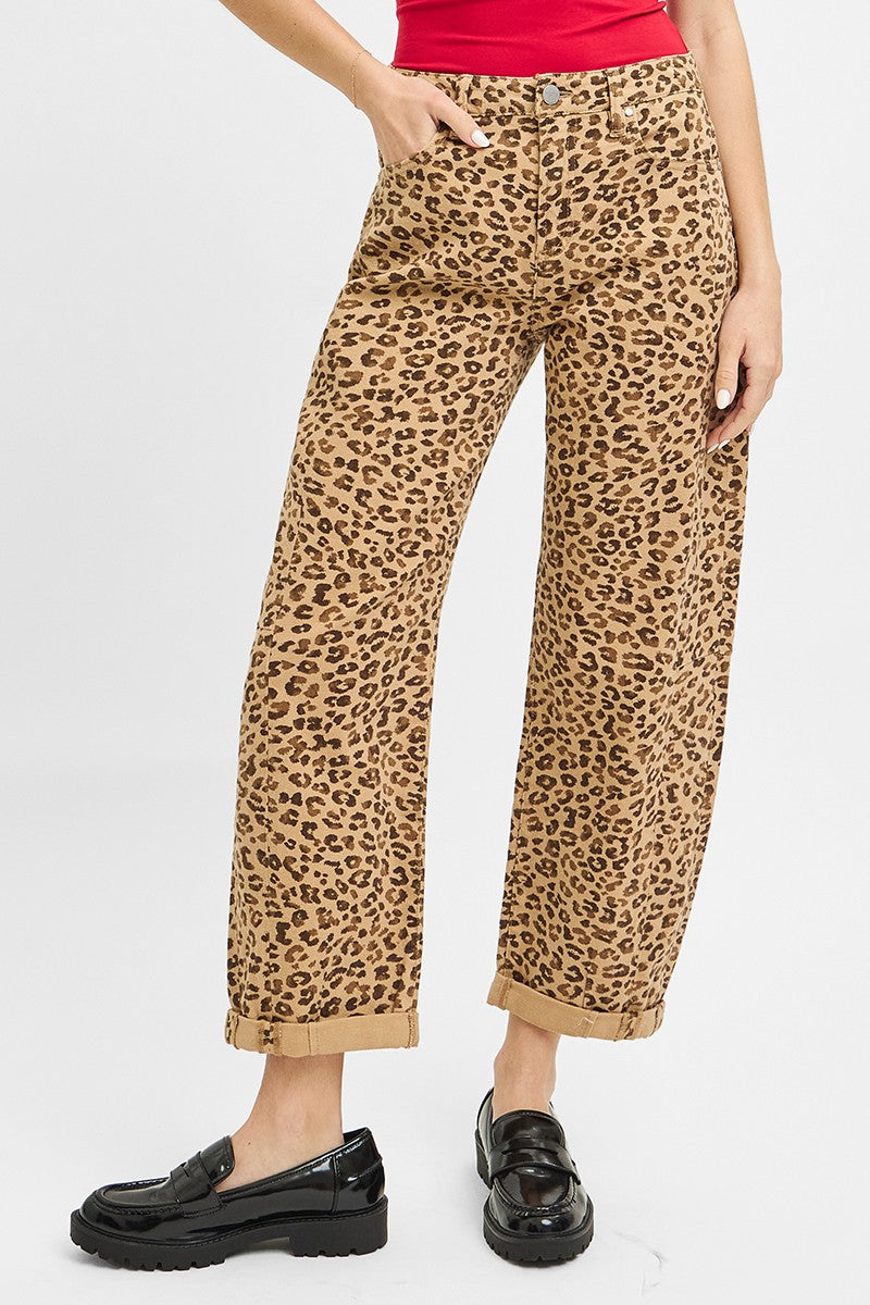 Tatum Slouchy Cuffed Leopard Barrel Jeans