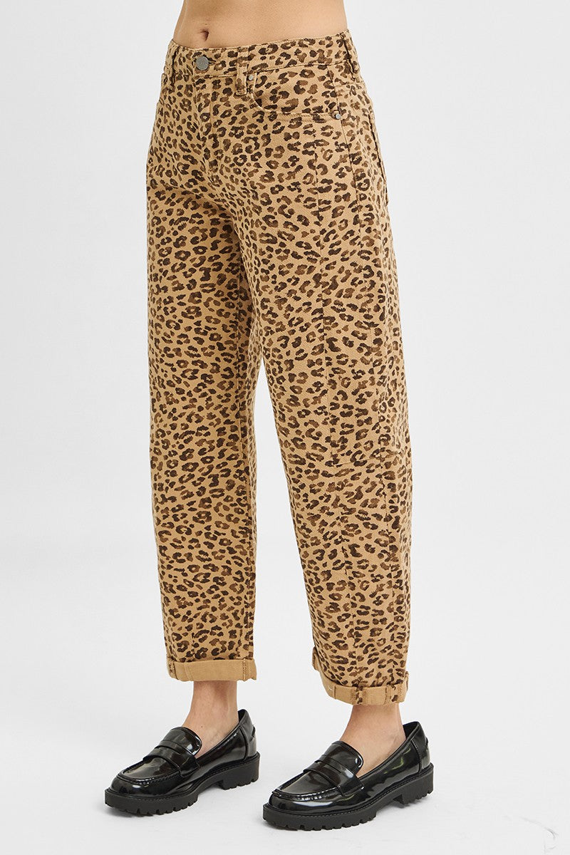 Tatum Slouchy Cuffed Leopard Barrel Jeans