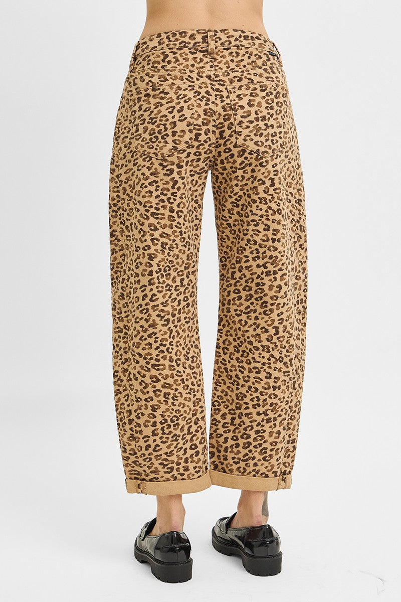 Tatum Slouchy Cuffed Leopard Barrel Jeans