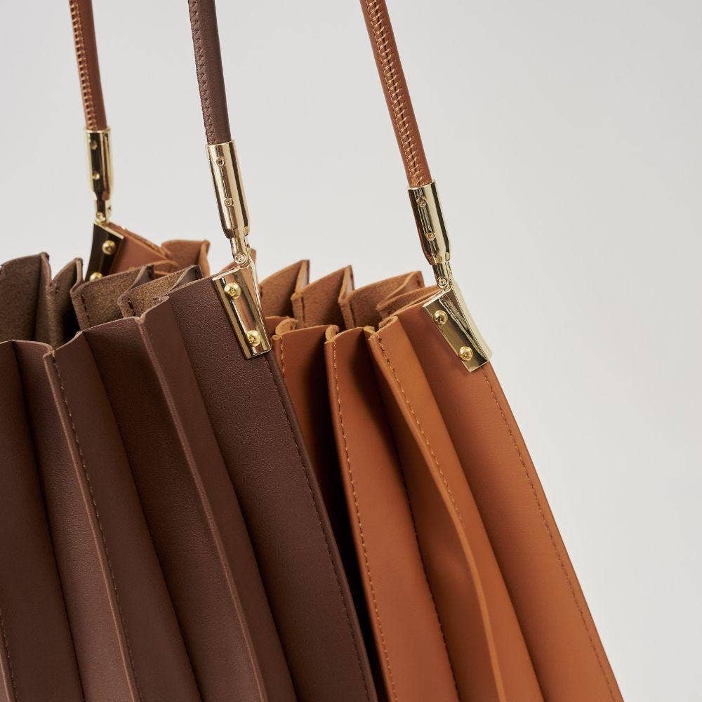 Carrie Chocolate Pleated Vegan Leather Shoulder Bag