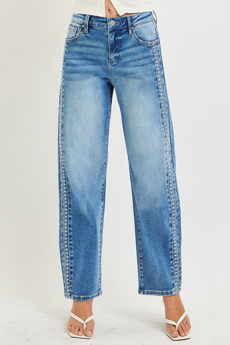 Rosie High Rise Embroidered Barrel Jeans