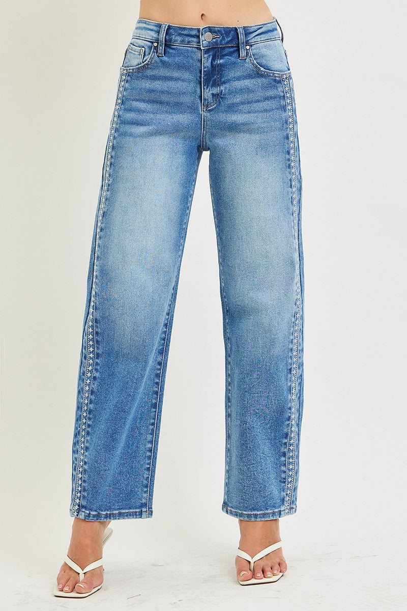 Rosie High Rise Embroidered Barrel Jeans