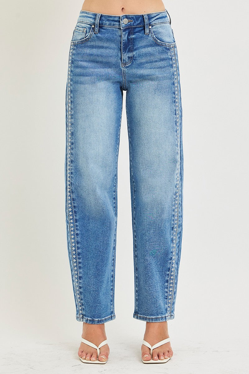 Rosie High Rise Embroidered Barrel Jeans