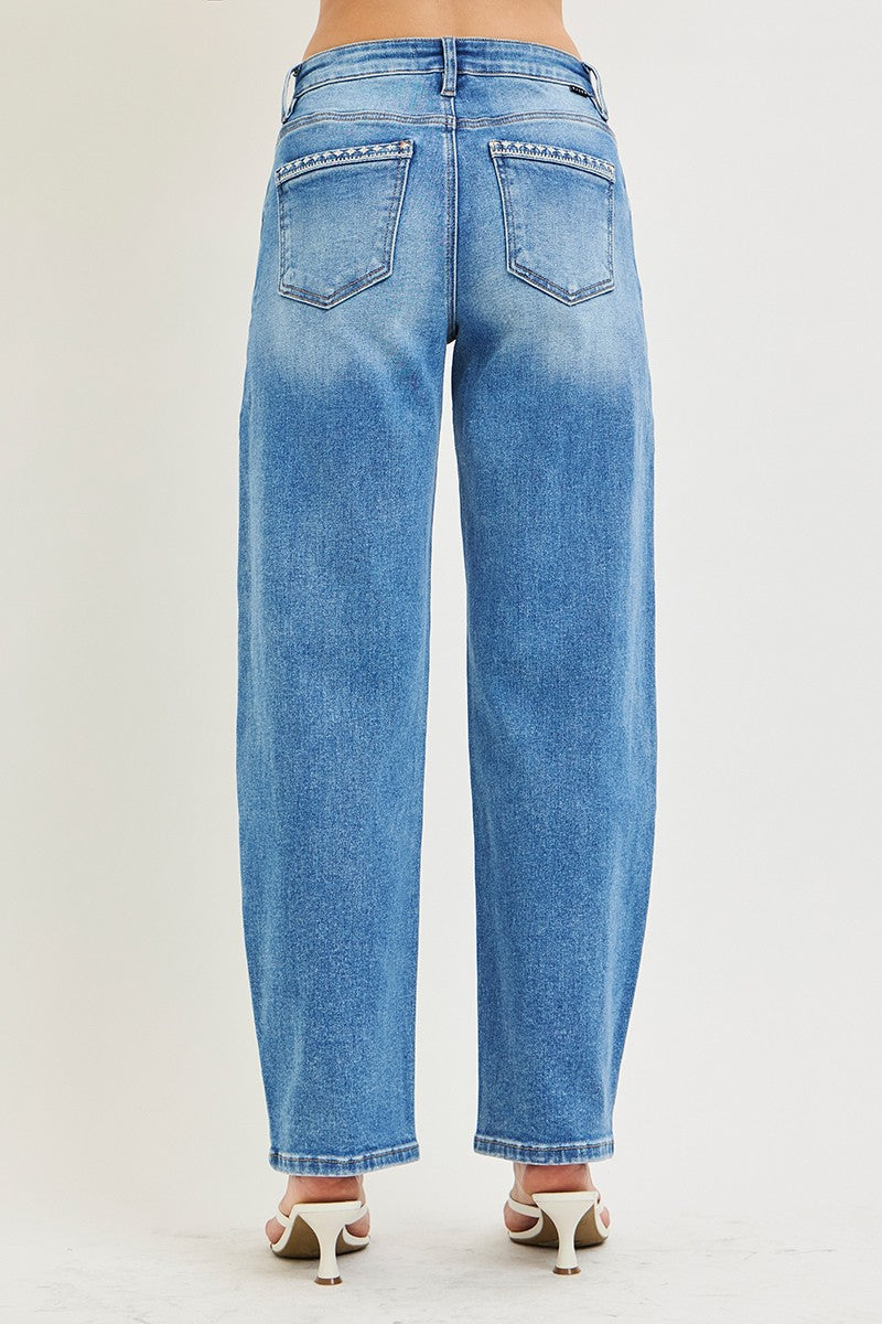 Rosie High Rise Embroidered Barrel Jeans