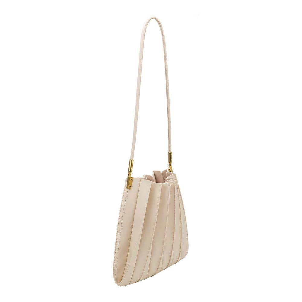 Carrie Ivory Pleated Vegan Leather Shoulder Bag