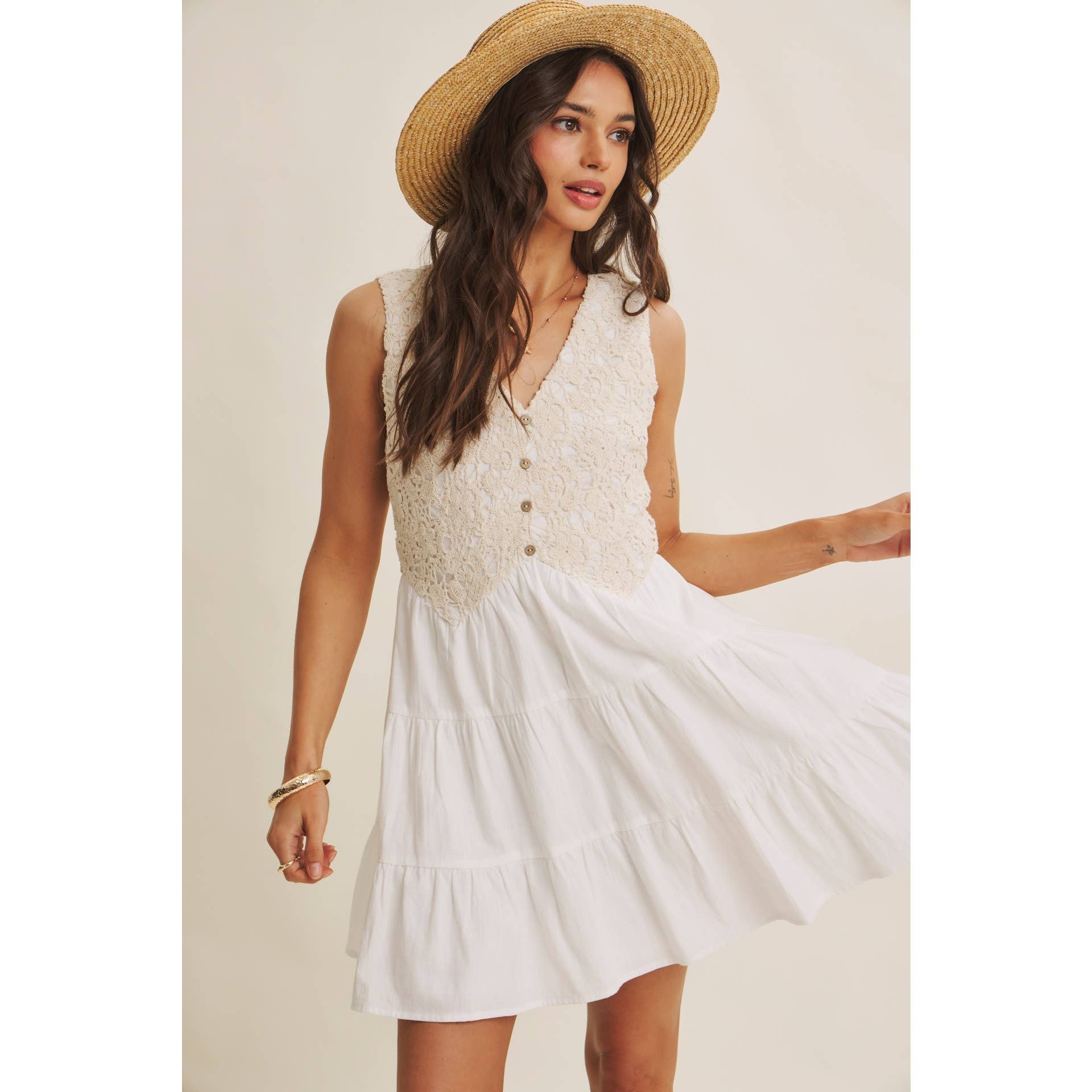 Josephine Cotton Crochet Mini Dress