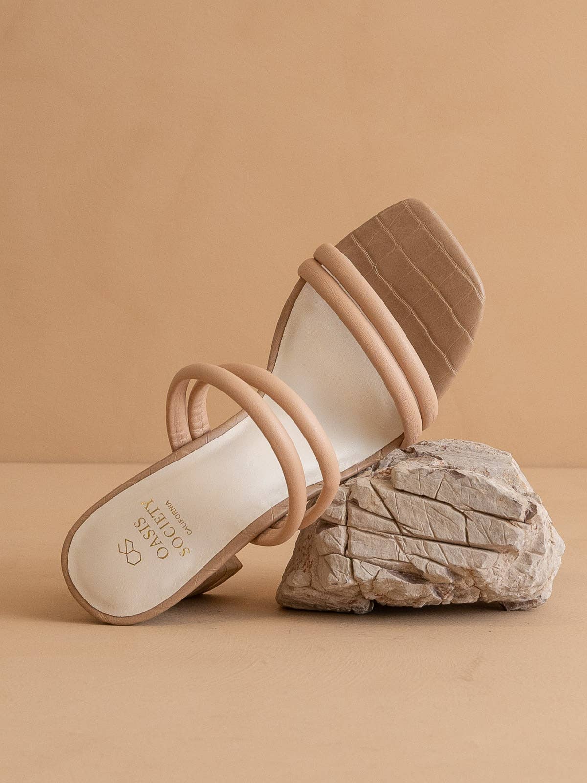 The Angela Nude | Strappy Alligator Block Heel