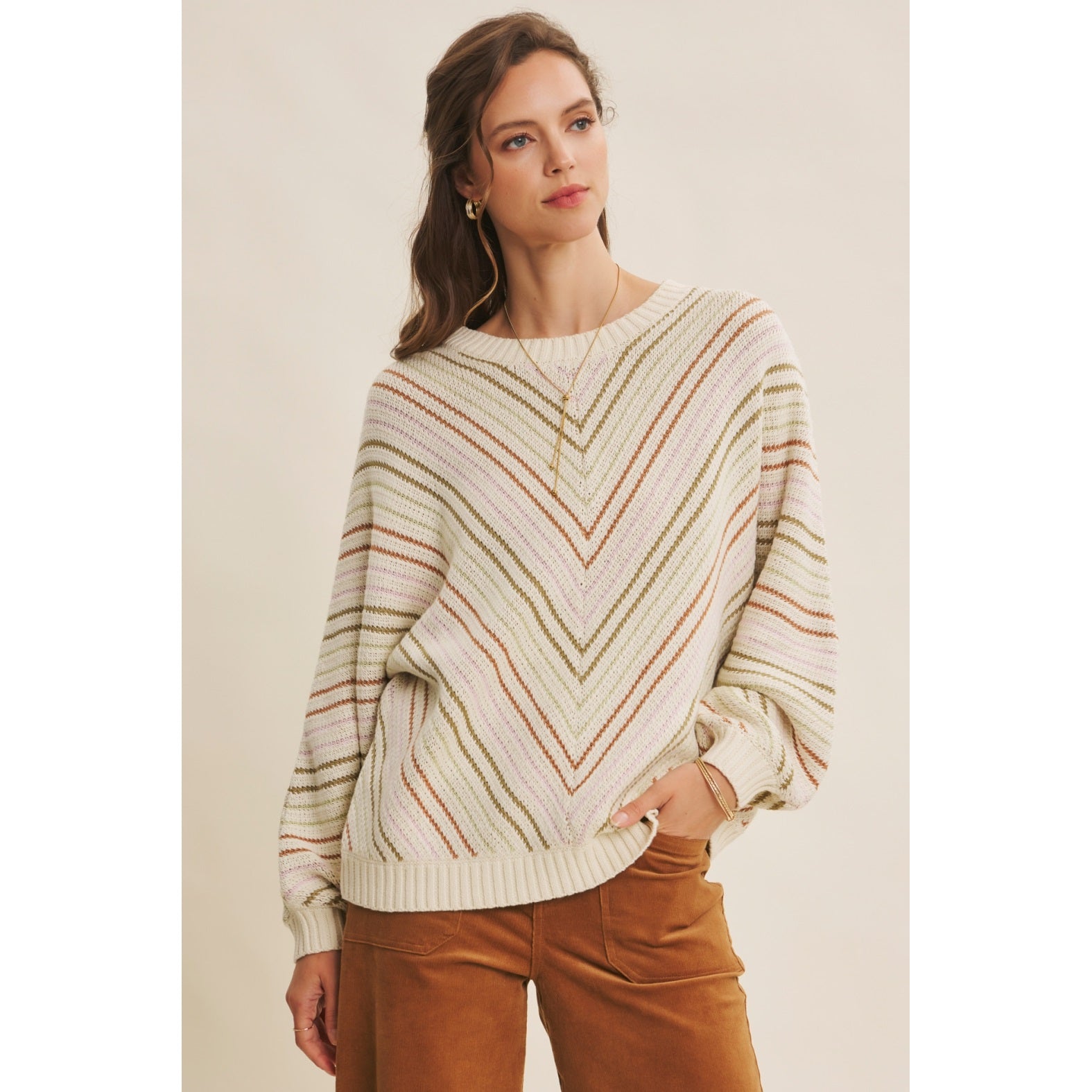 Rose Chevron Striped Sweater