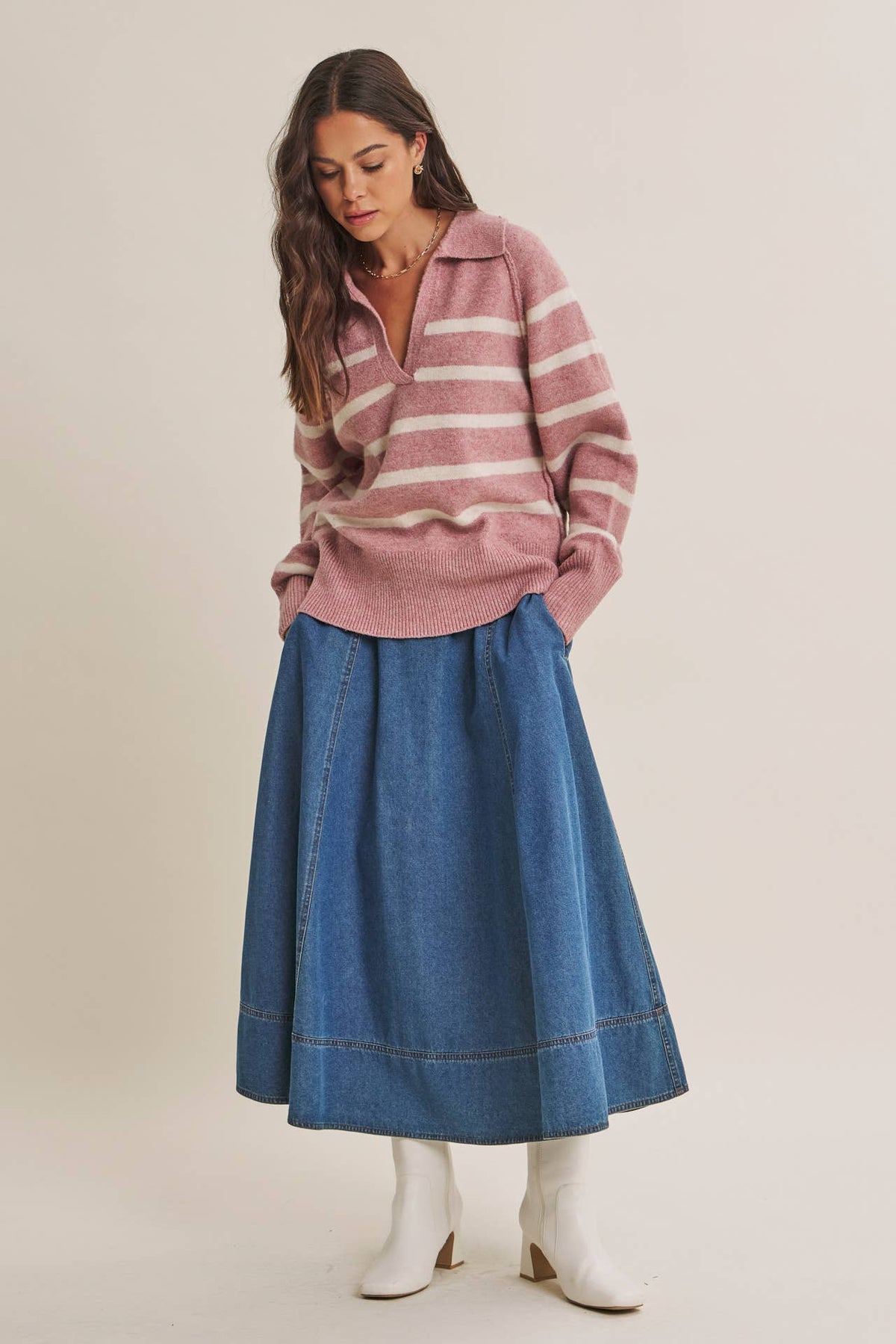 Ellie Denim Paneled Midi Skirt