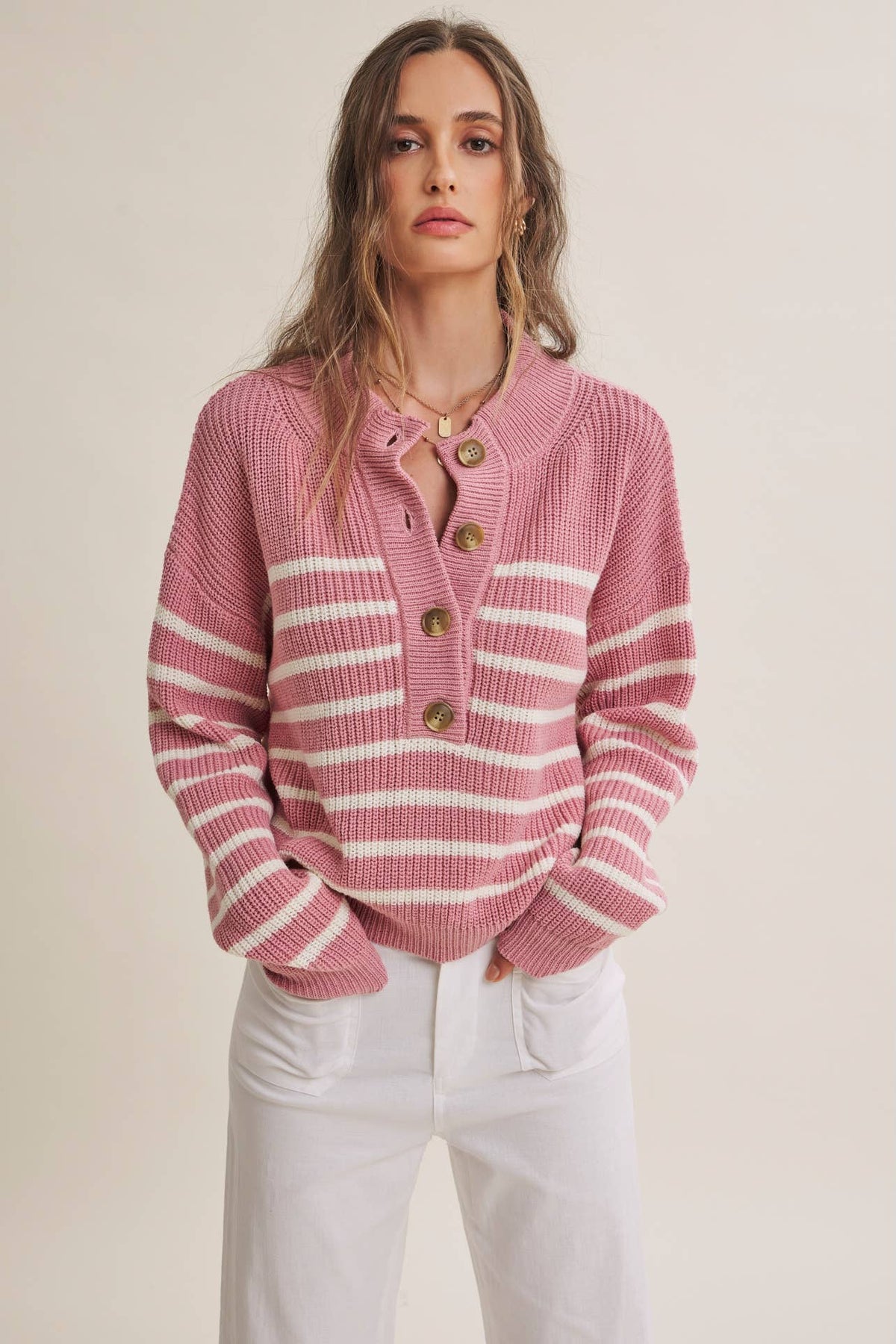 Nadia Striped Henley Sweater