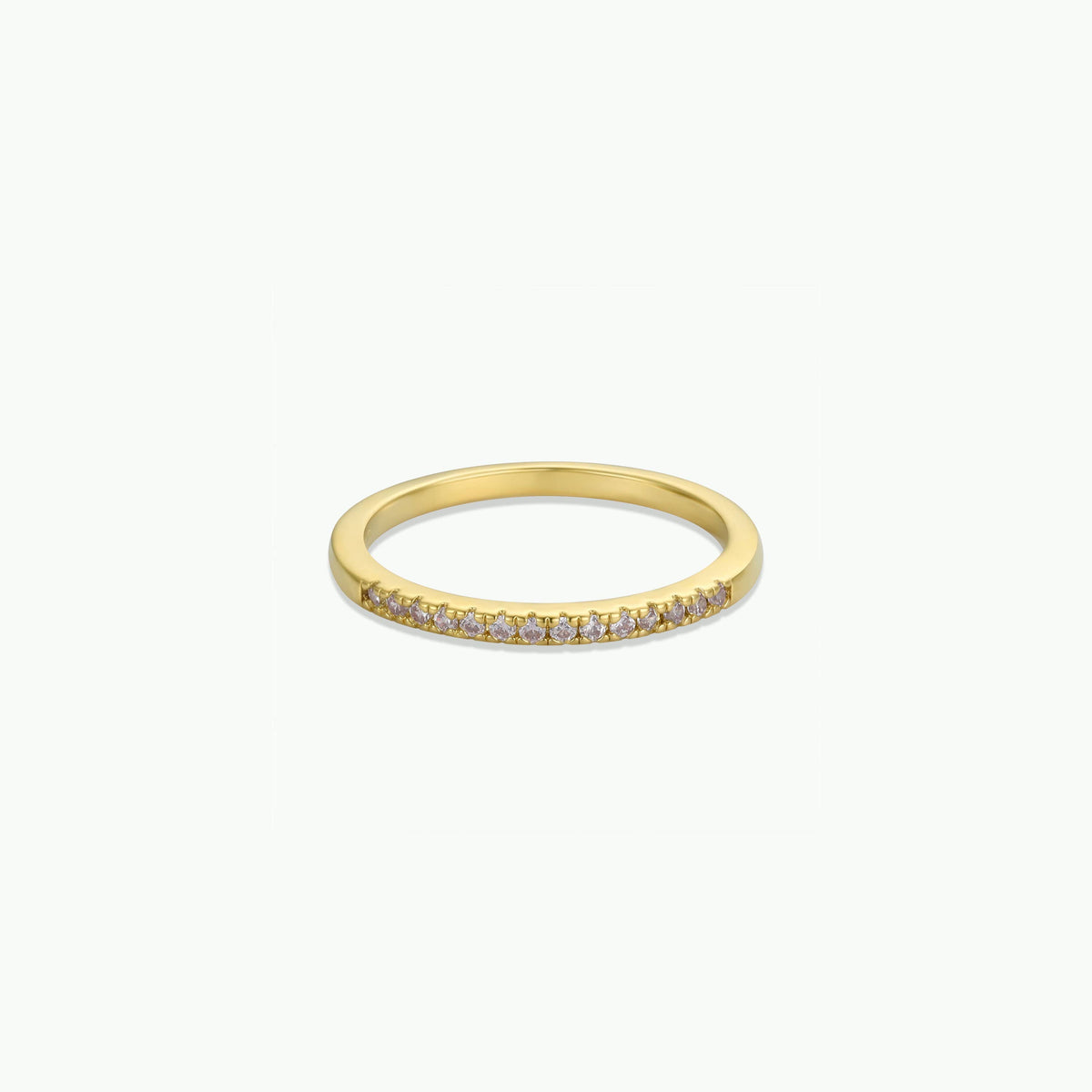 Gold Half Pave White CZ Ring
