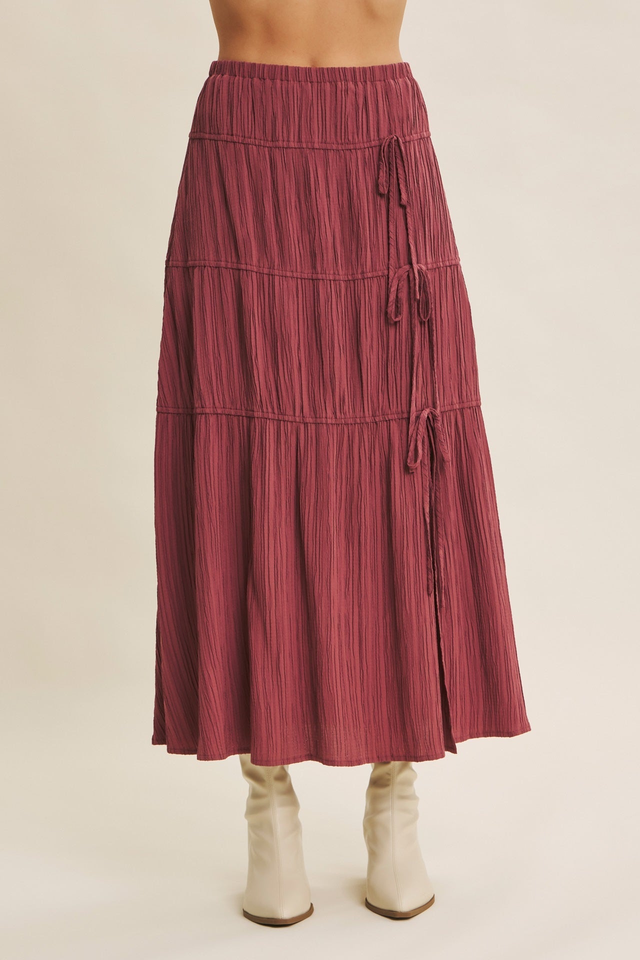 Sarah Pleated Bow Midi Skirt