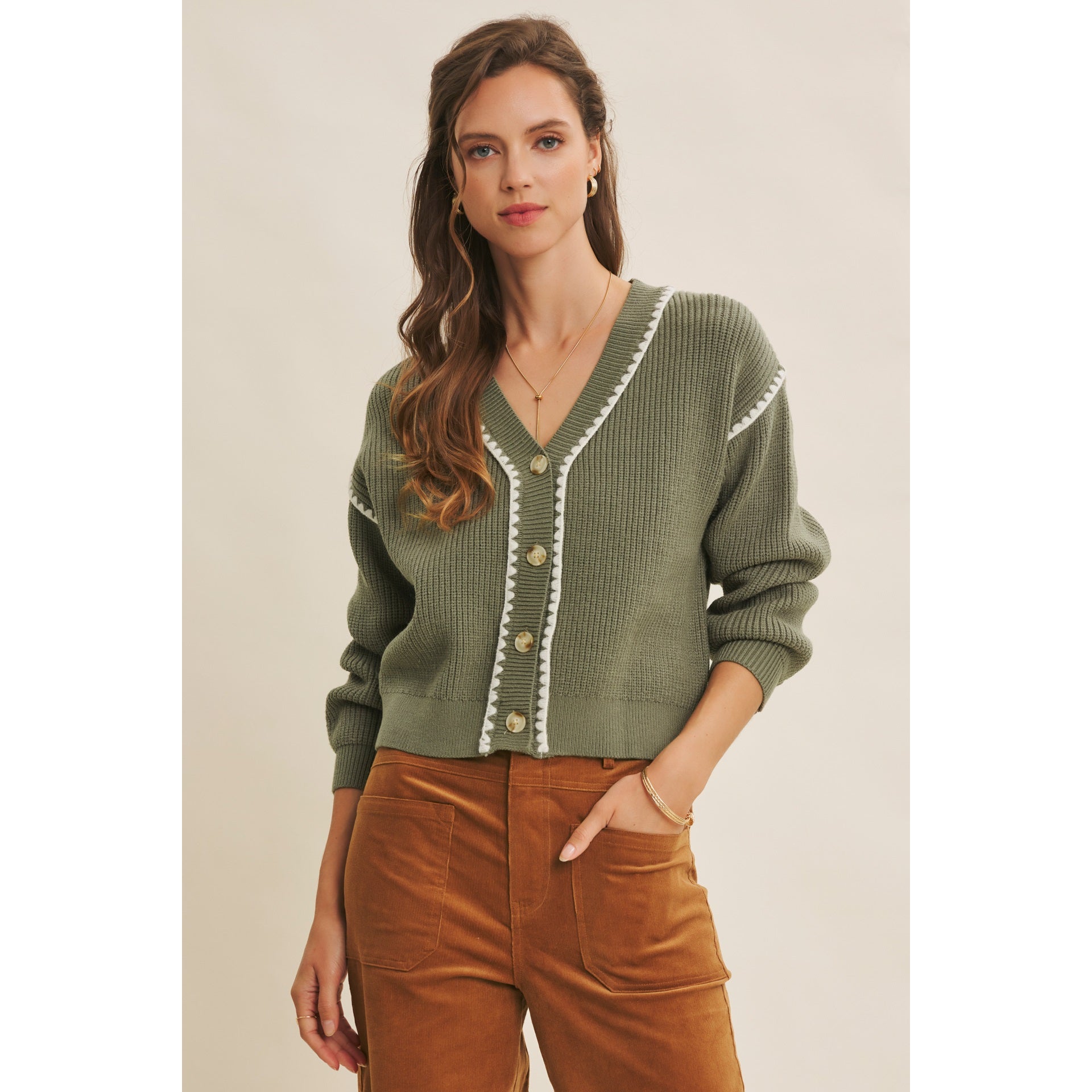 Stacey Contrast Stitched Cardigan