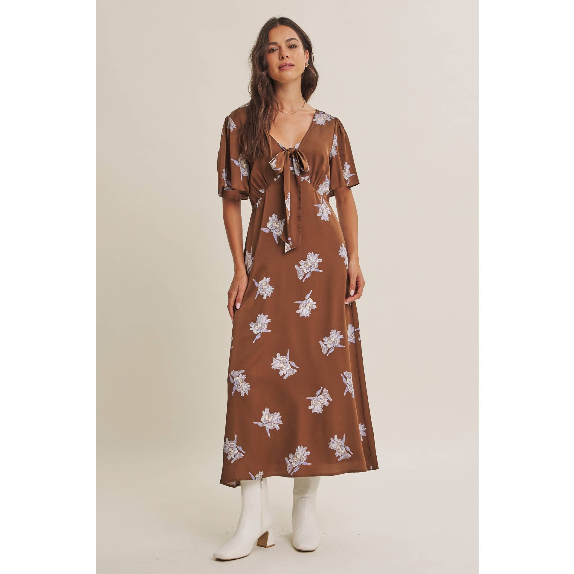 Odette Satin Floral Midi Dress