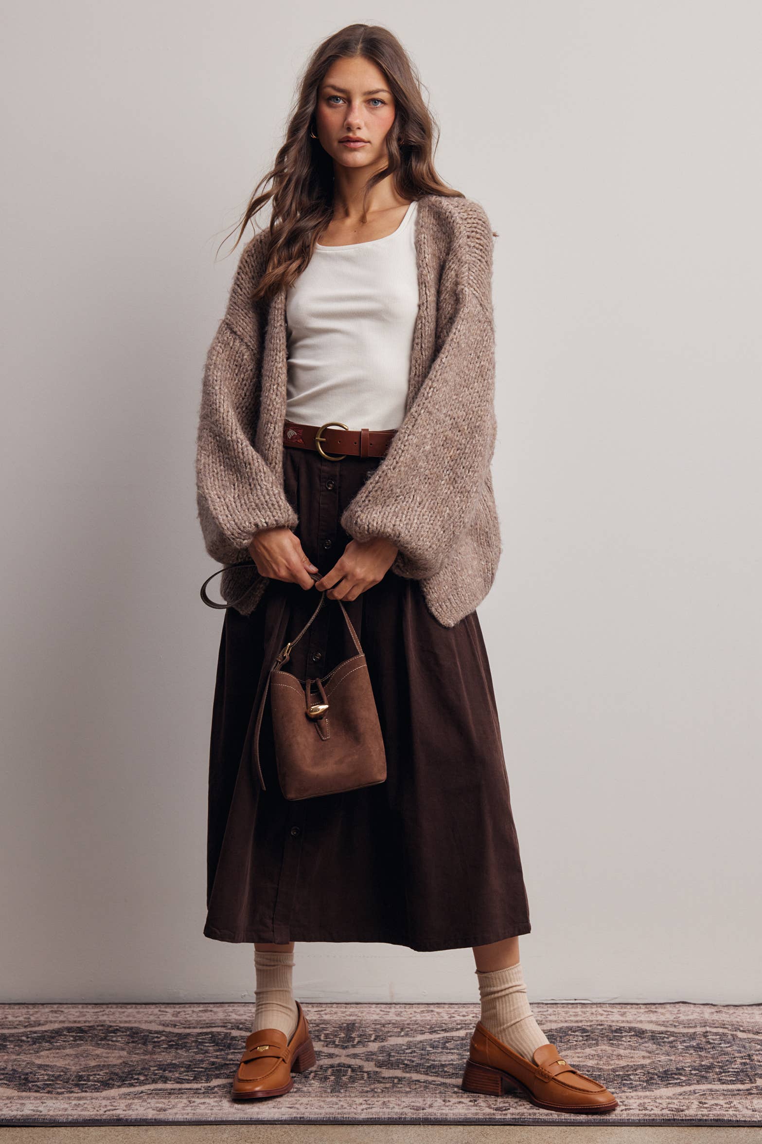 Reed Corduroy Button Front Midi Skirt