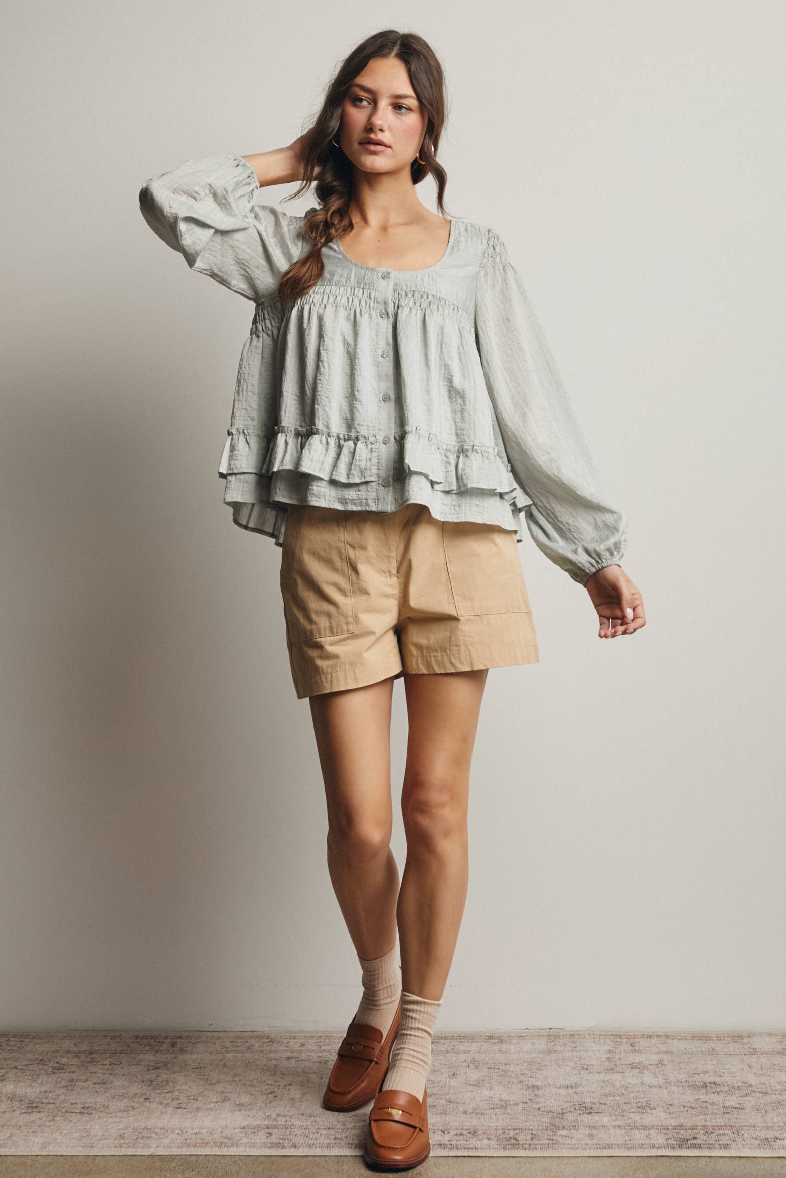 Rosalie Ruffle Hem Peasant Blouse