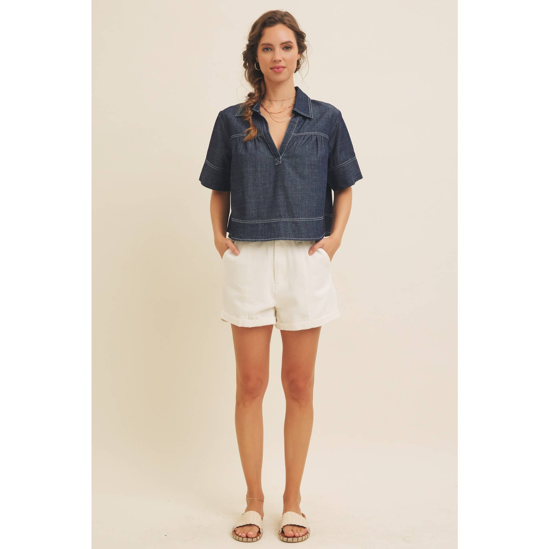 Maeve Washed Denim Top