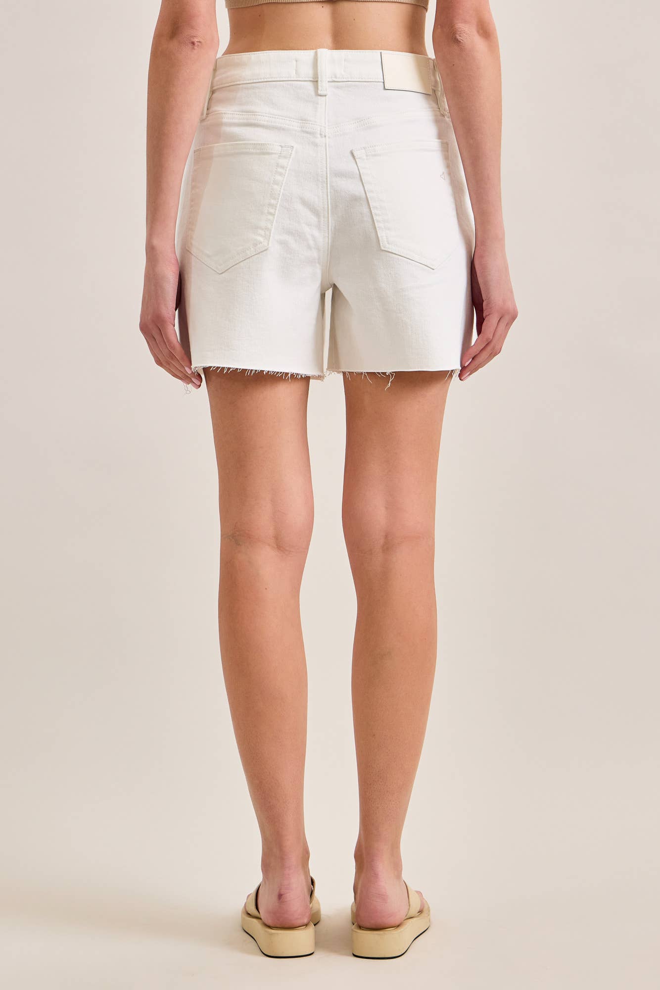 Ava Raw Hem A-Line Shorts in White Denim