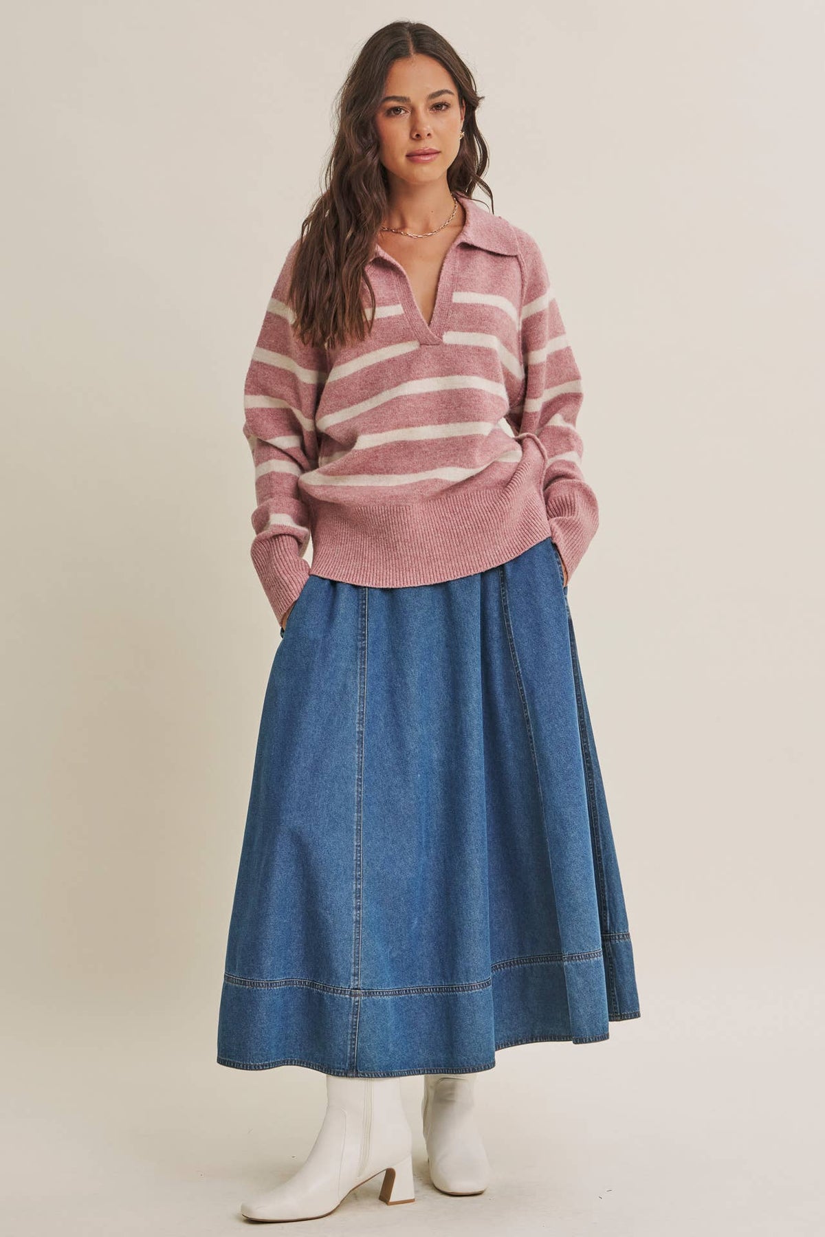 Ellie Denim Paneled Midi Skirt