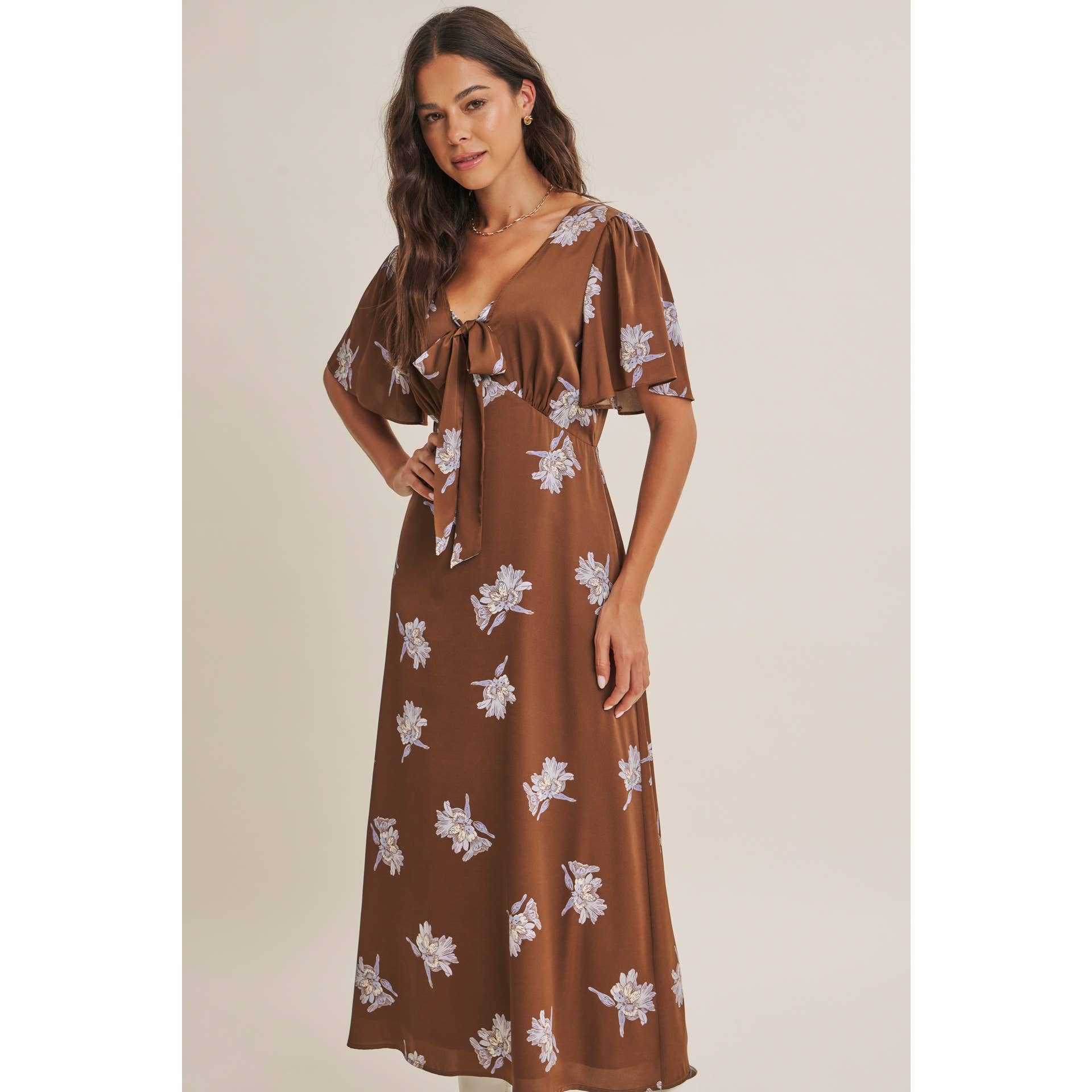 Odette Satin Floral Midi Dress