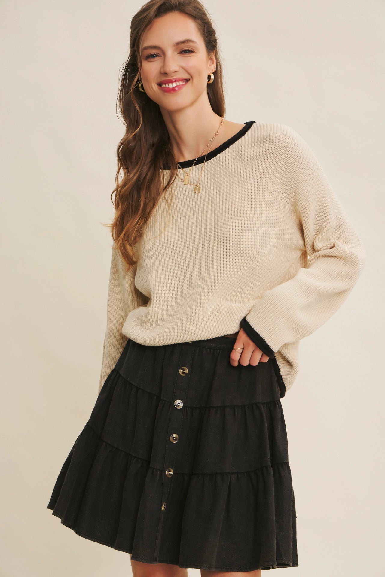 Hanna Rolled Edge Sweater