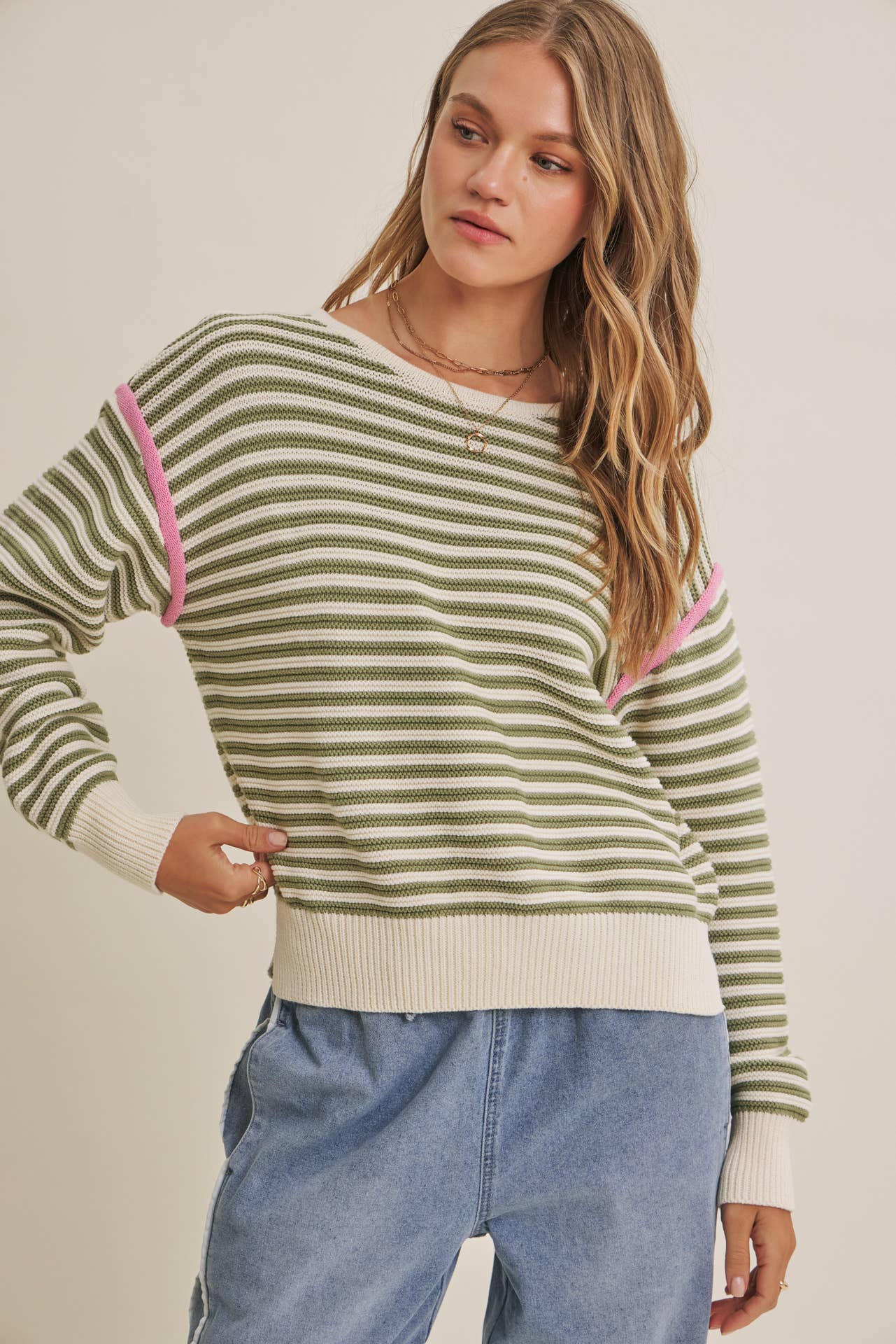 Jade Cotton Striped Sweater